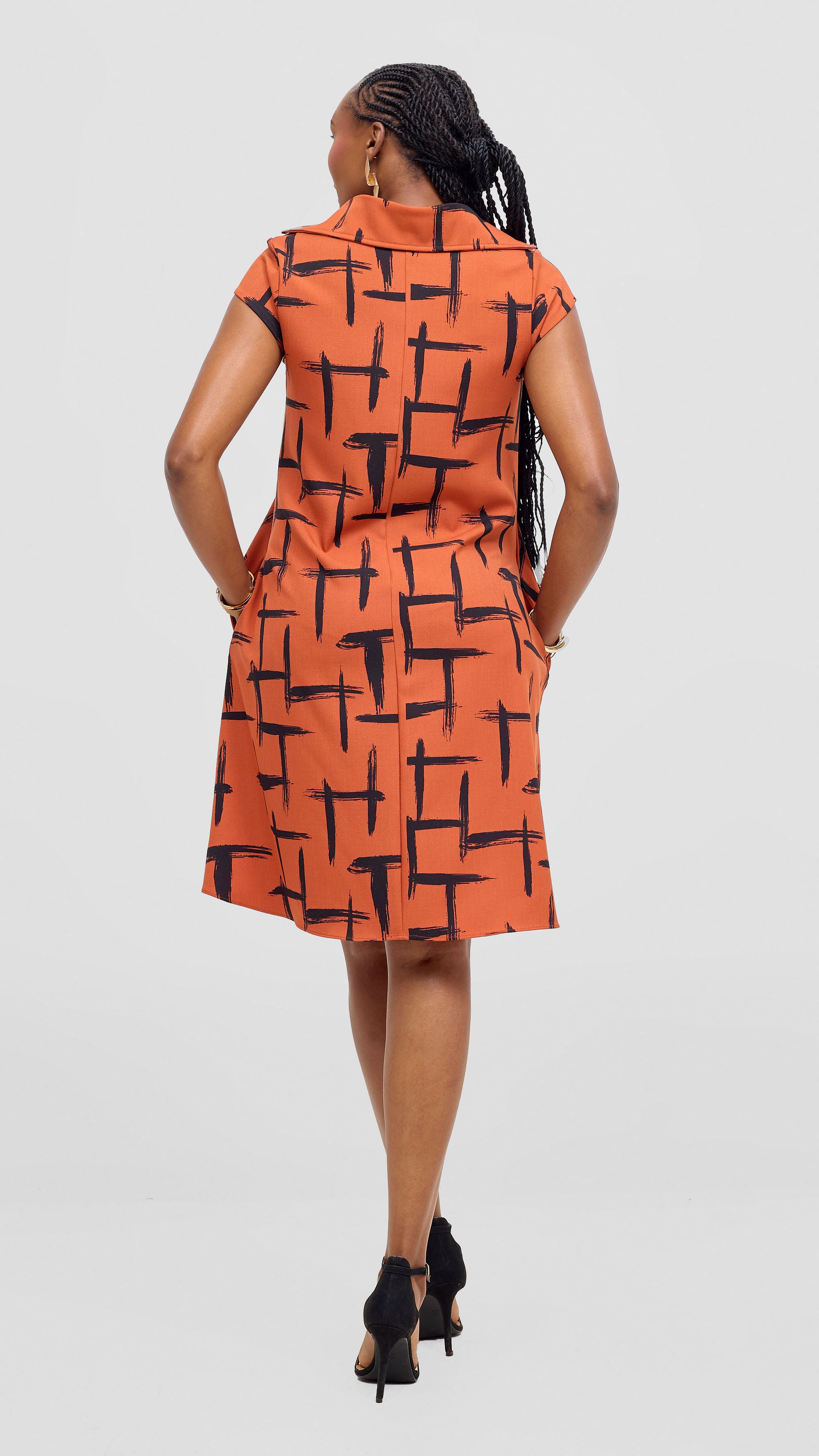 Vivo Mandla Tent Dress - Rust / Black Seka Print