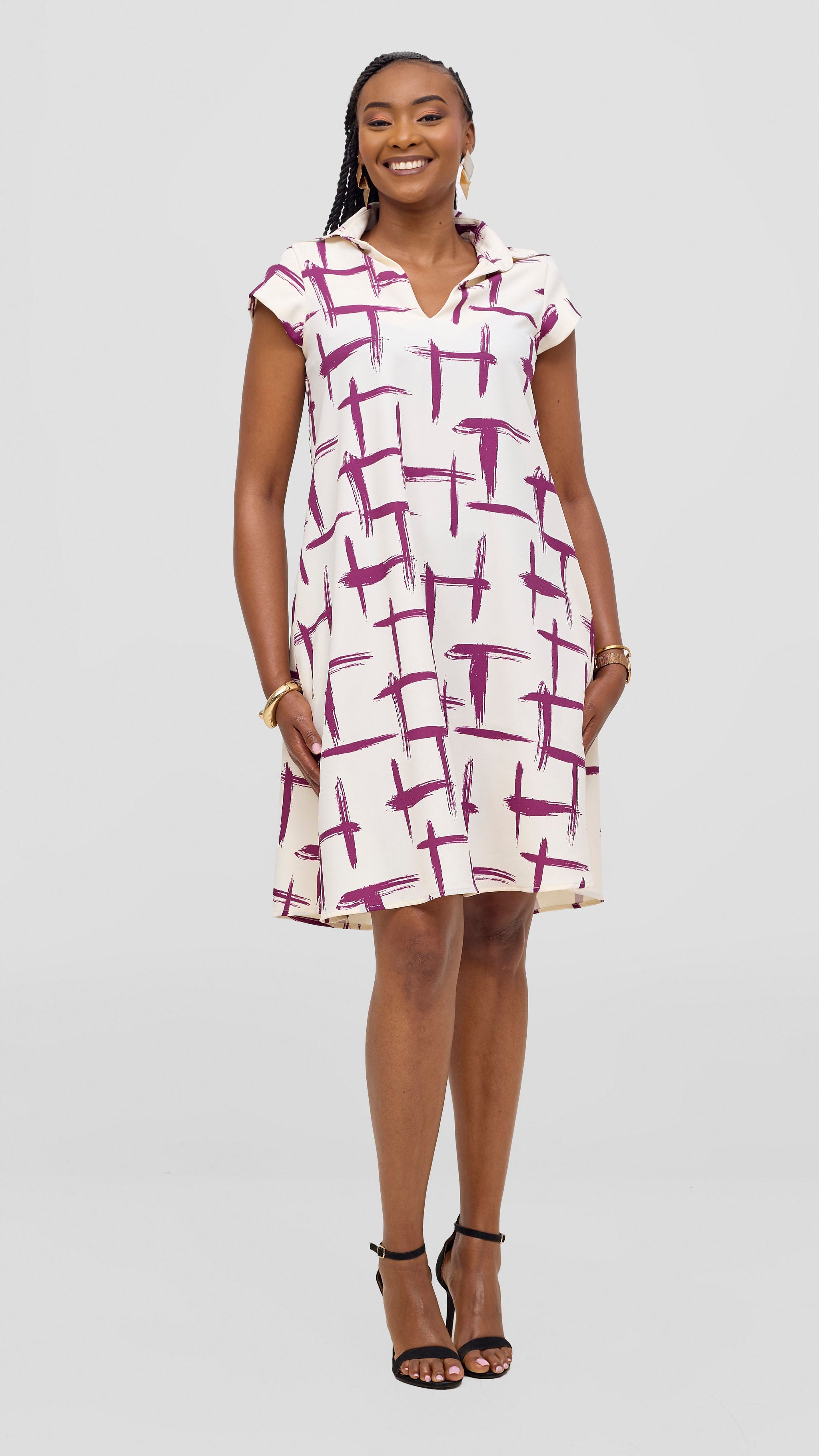 Vivo Mandla Tent Dress - White / Purple Seka Print