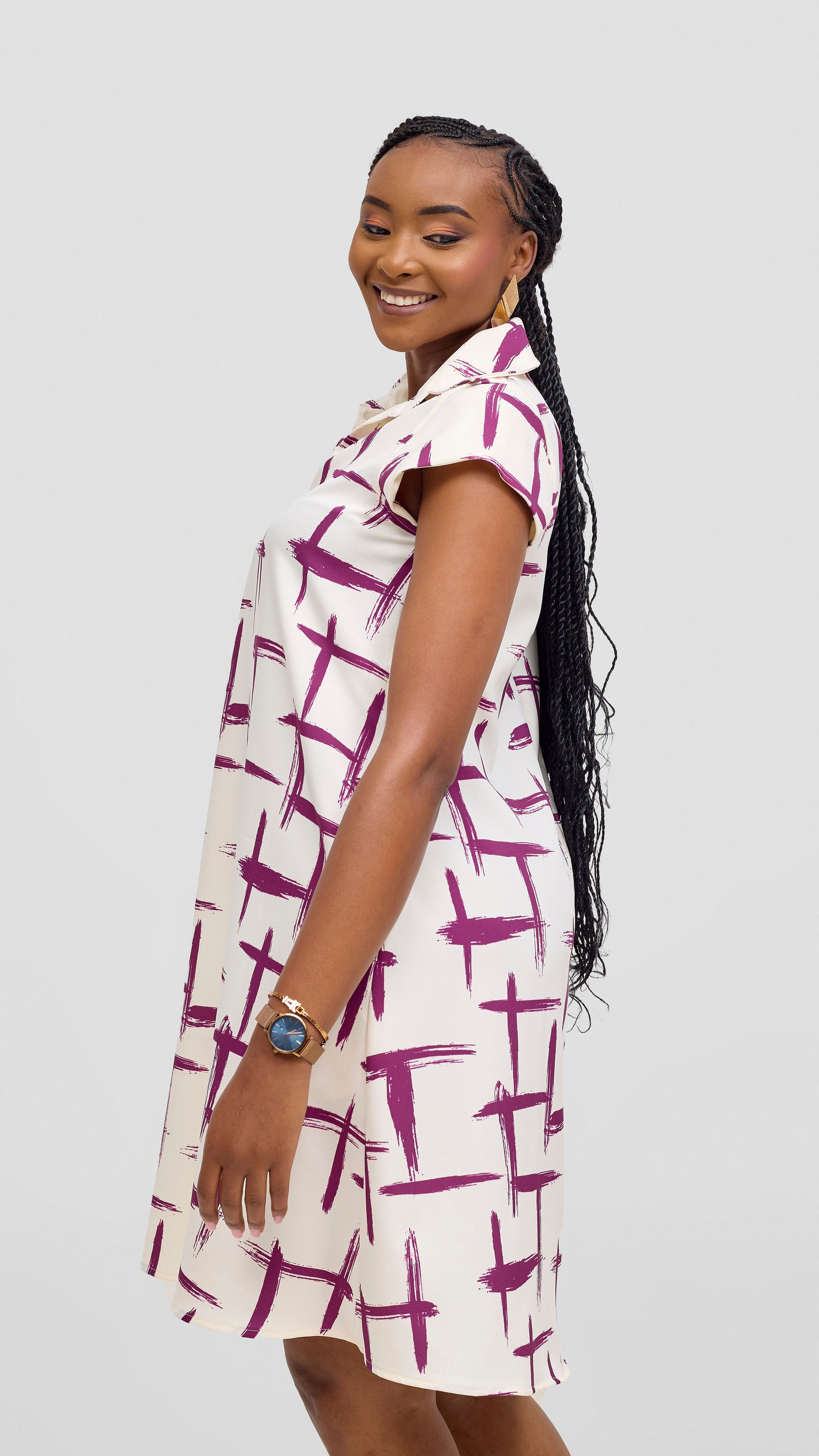 Vivo Mandla Tent Dress - White / Purple Seka Print