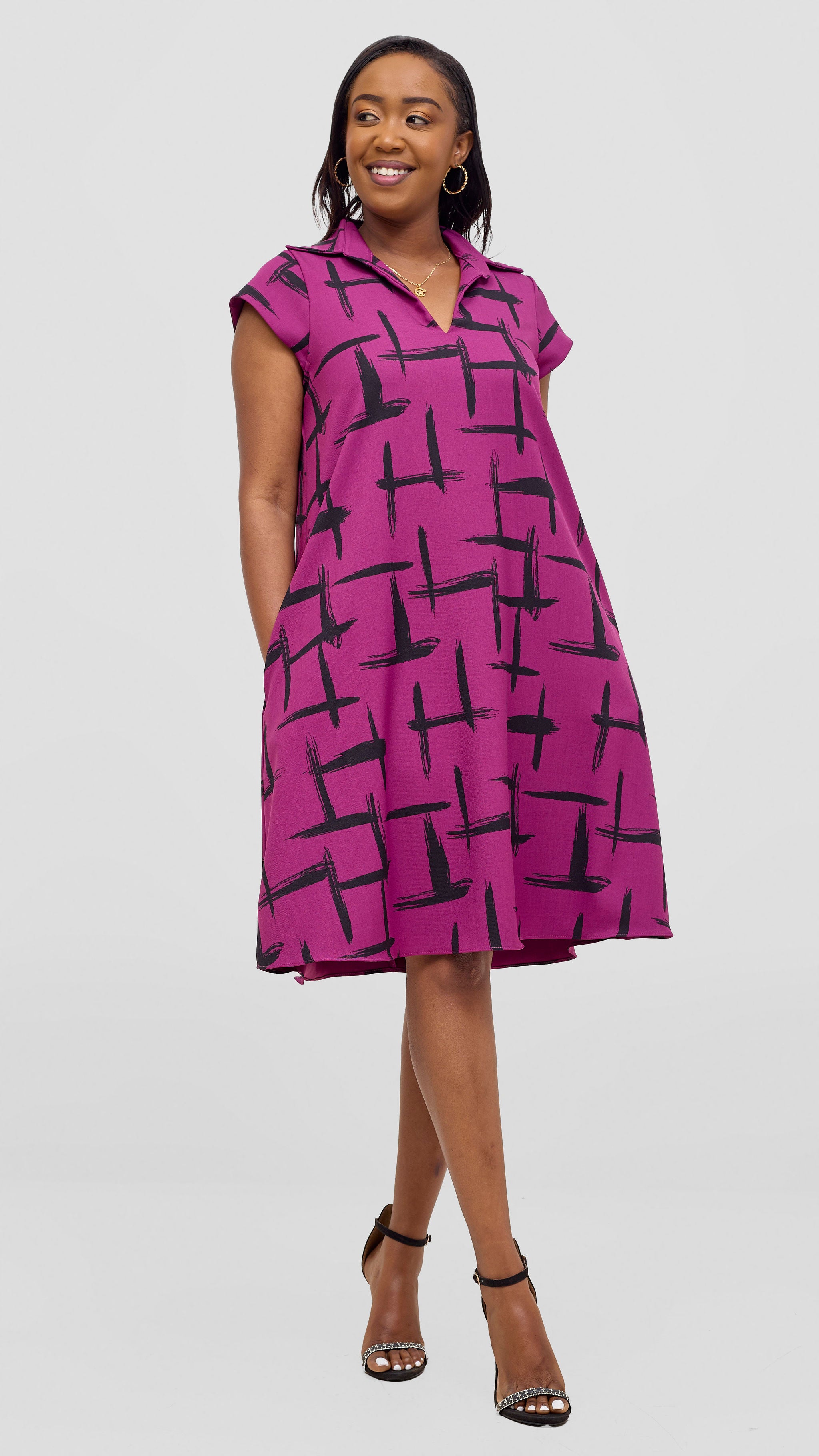 Vivo Mandla Tent Dress - Purple / Black Seka Print