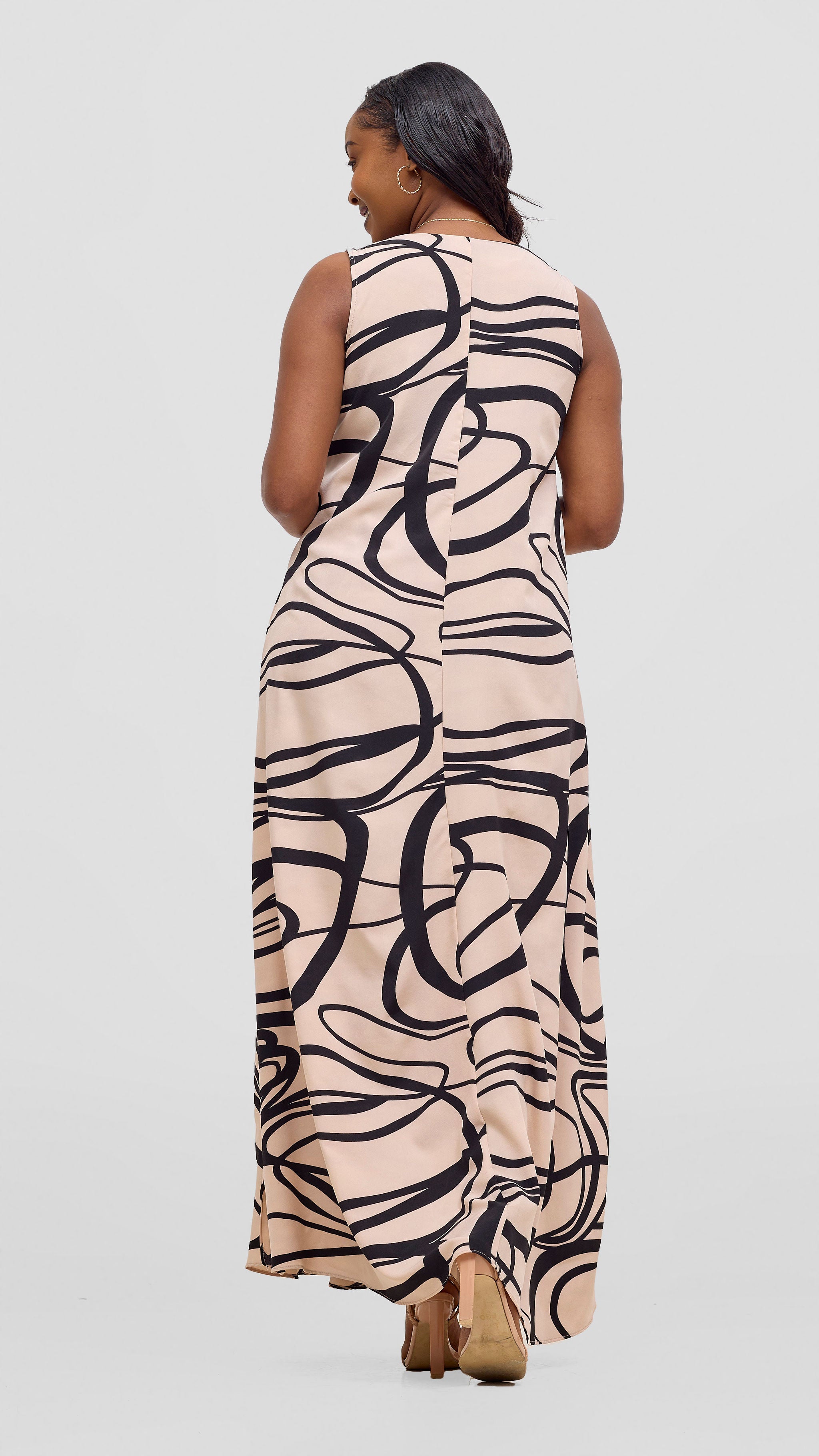 Vivo Ava Front Pleat Maxi Dress - Cream / Black Print