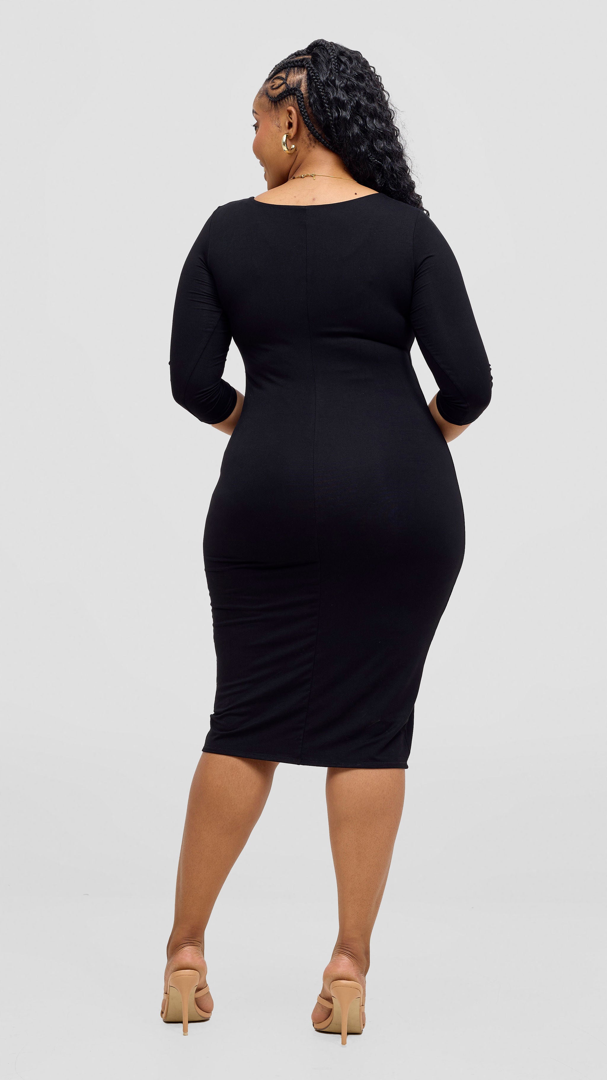 Vivo Basic 3/4 Sleeve Double Layered Bodycon Dress - Black