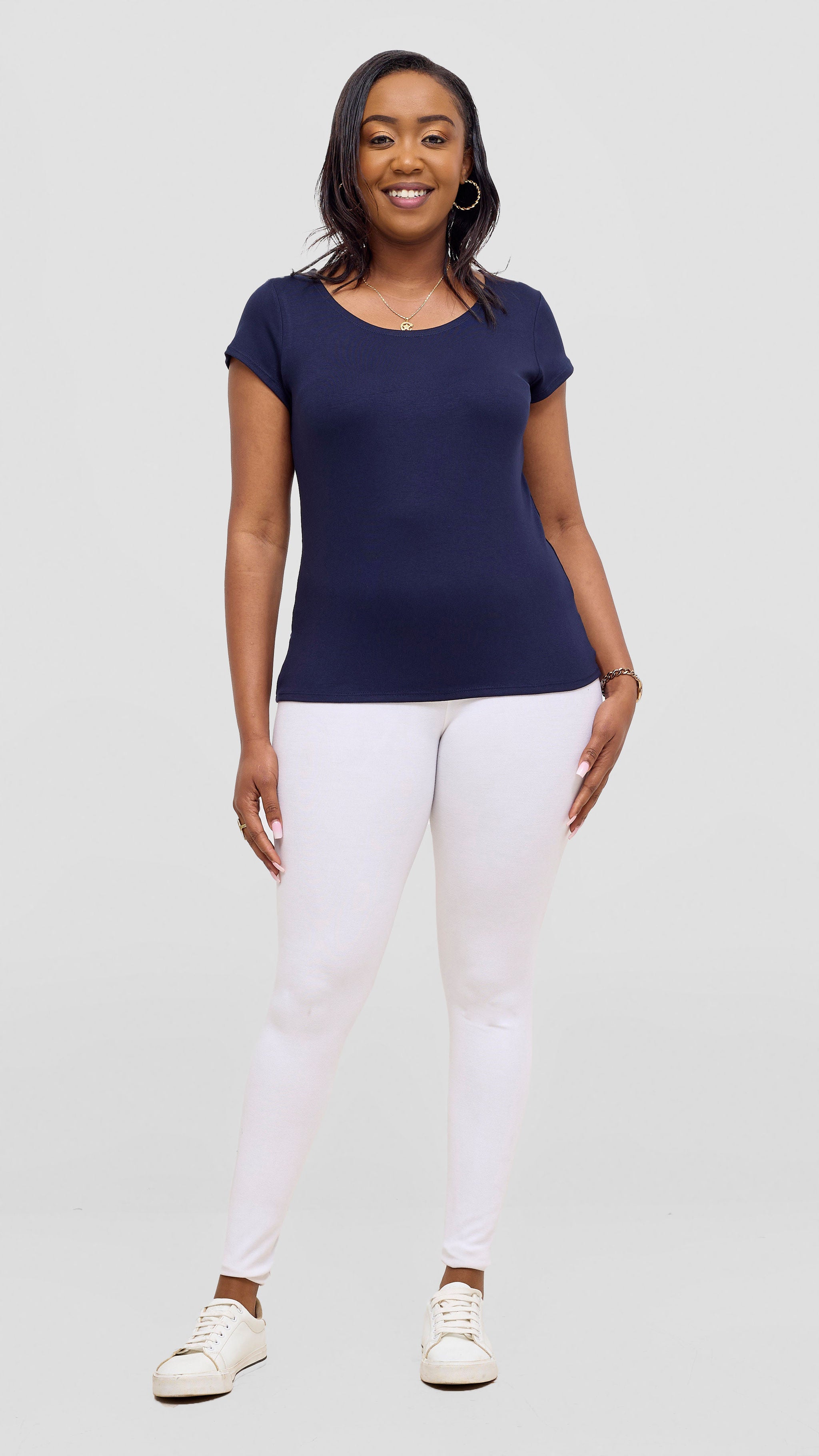 Vivo Basic Val Cap Sleeve Top - Navy Blue