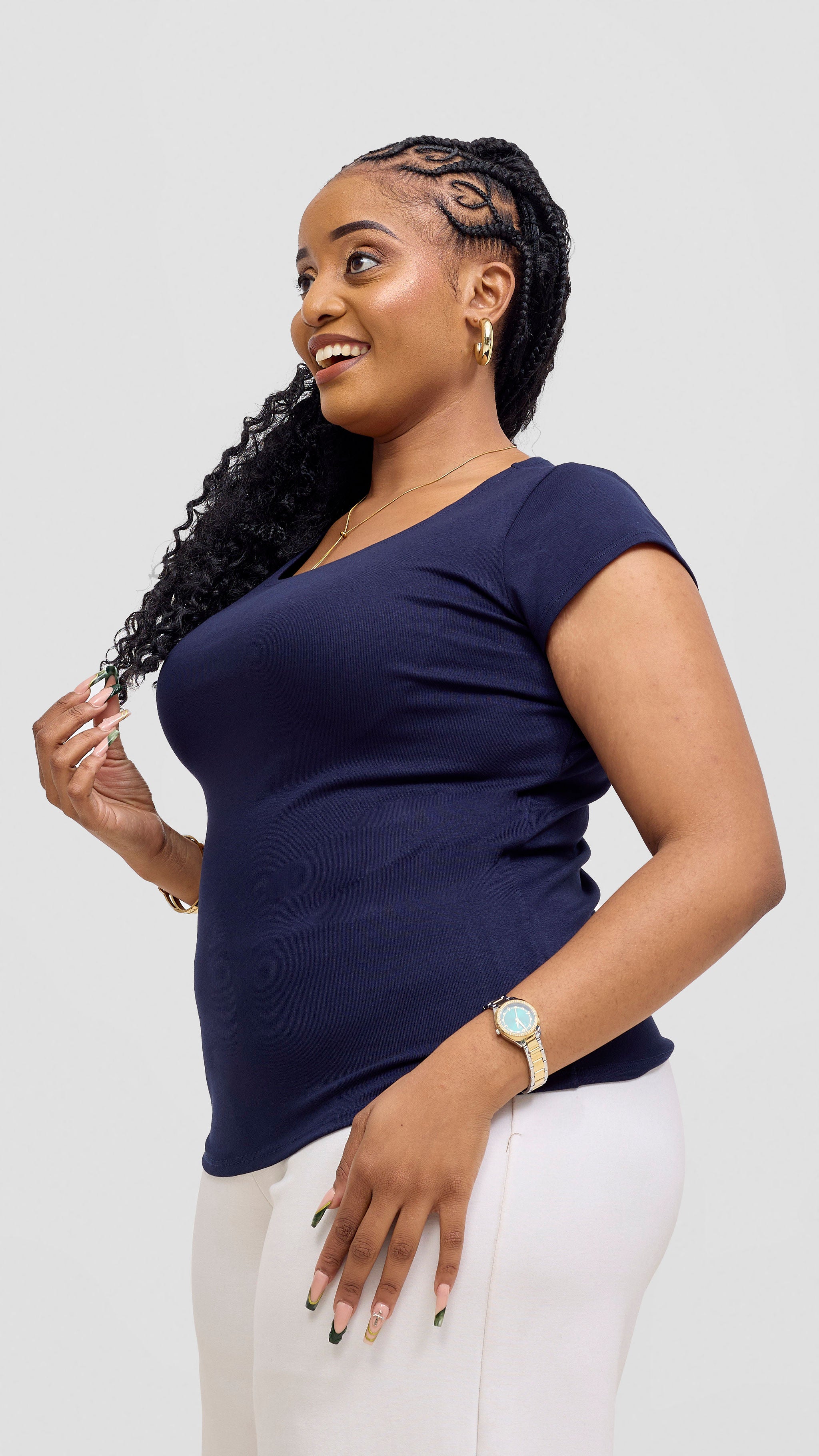 Vivo Basic Val Cap Sleeve Top - Navy Blue