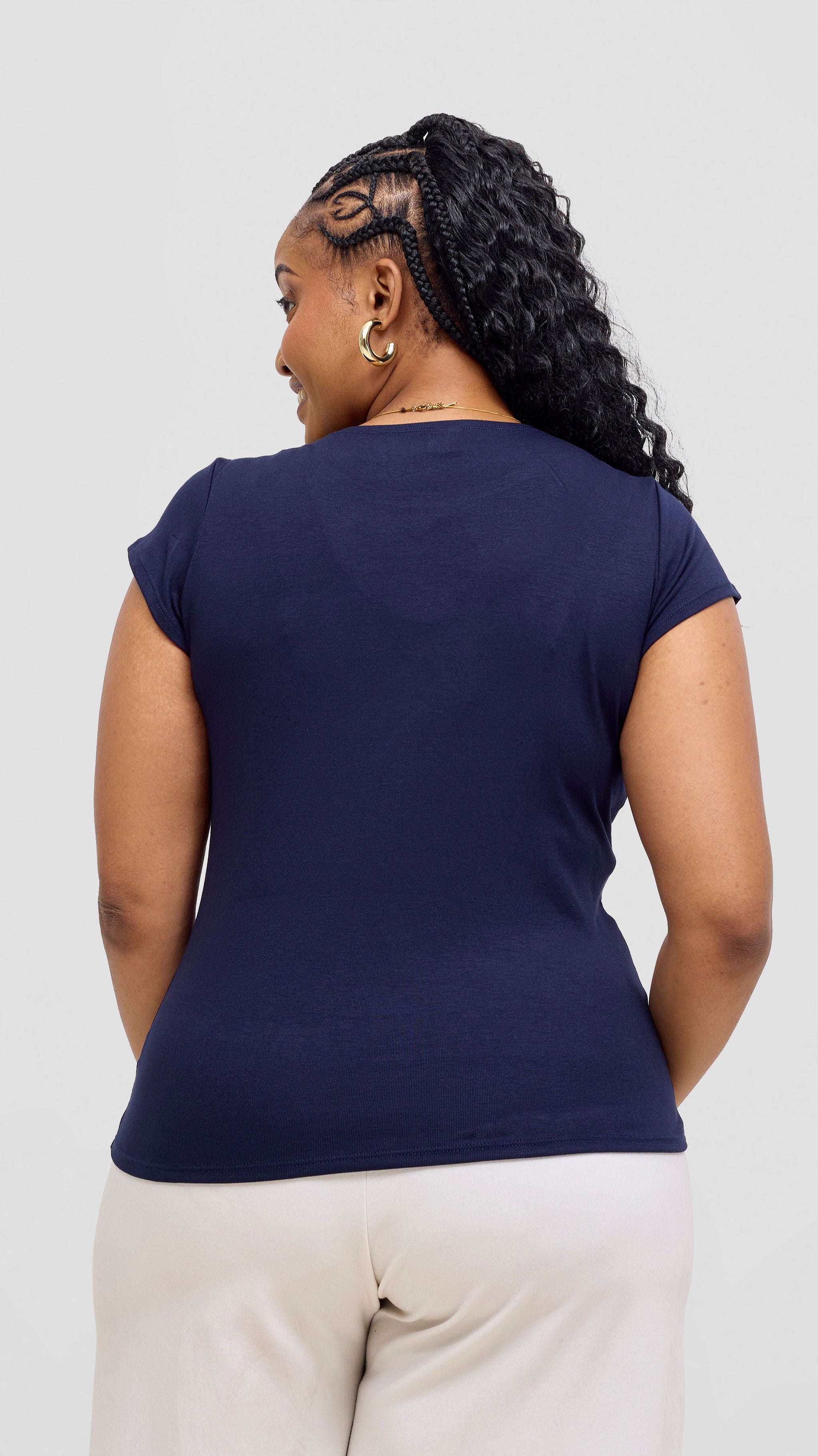 Vivo Basic Val Cap Sleeve Top - Navy Blue