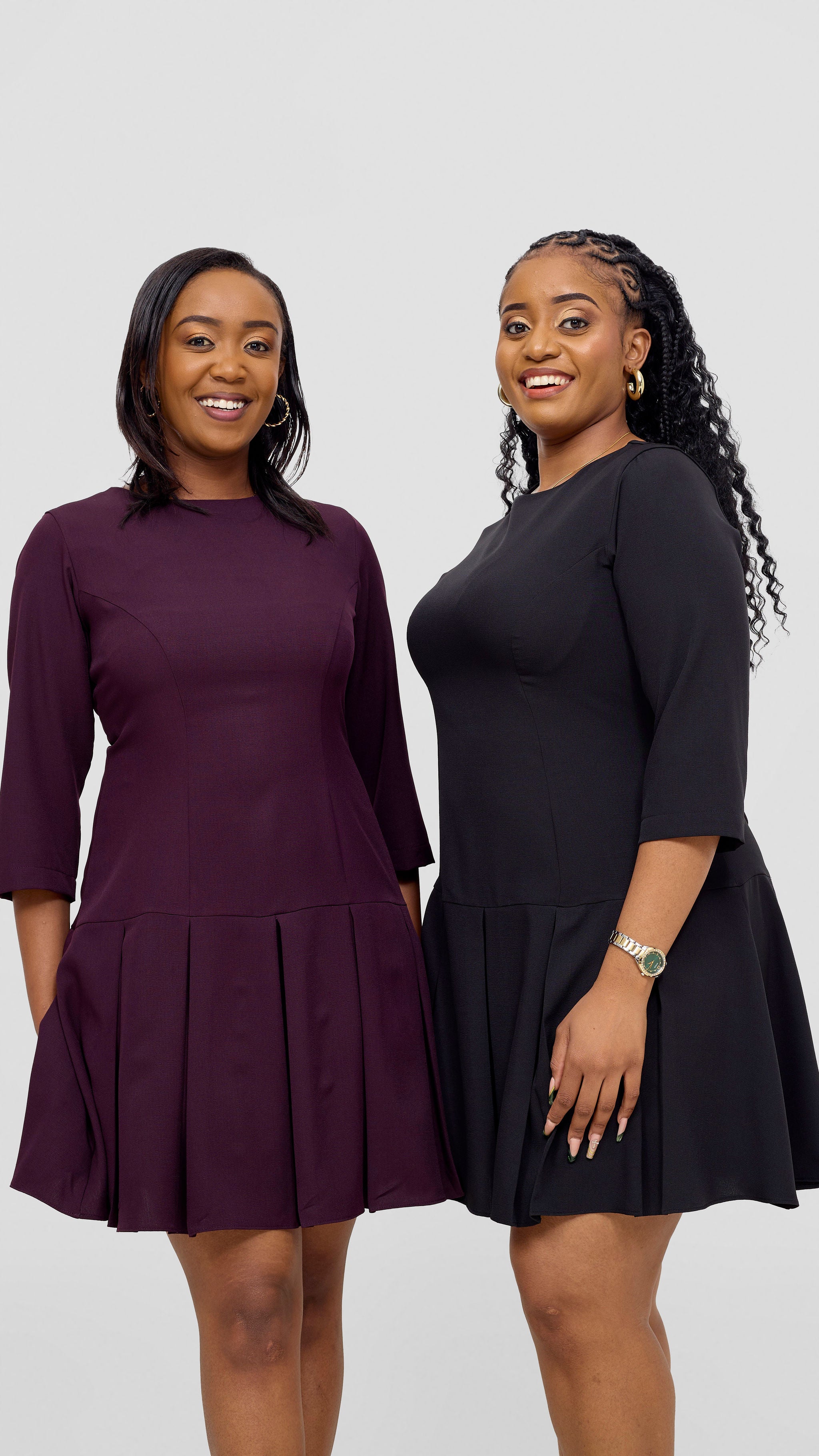 Vivo Diella 3/4 Sleeve Pleated Dress  - Black