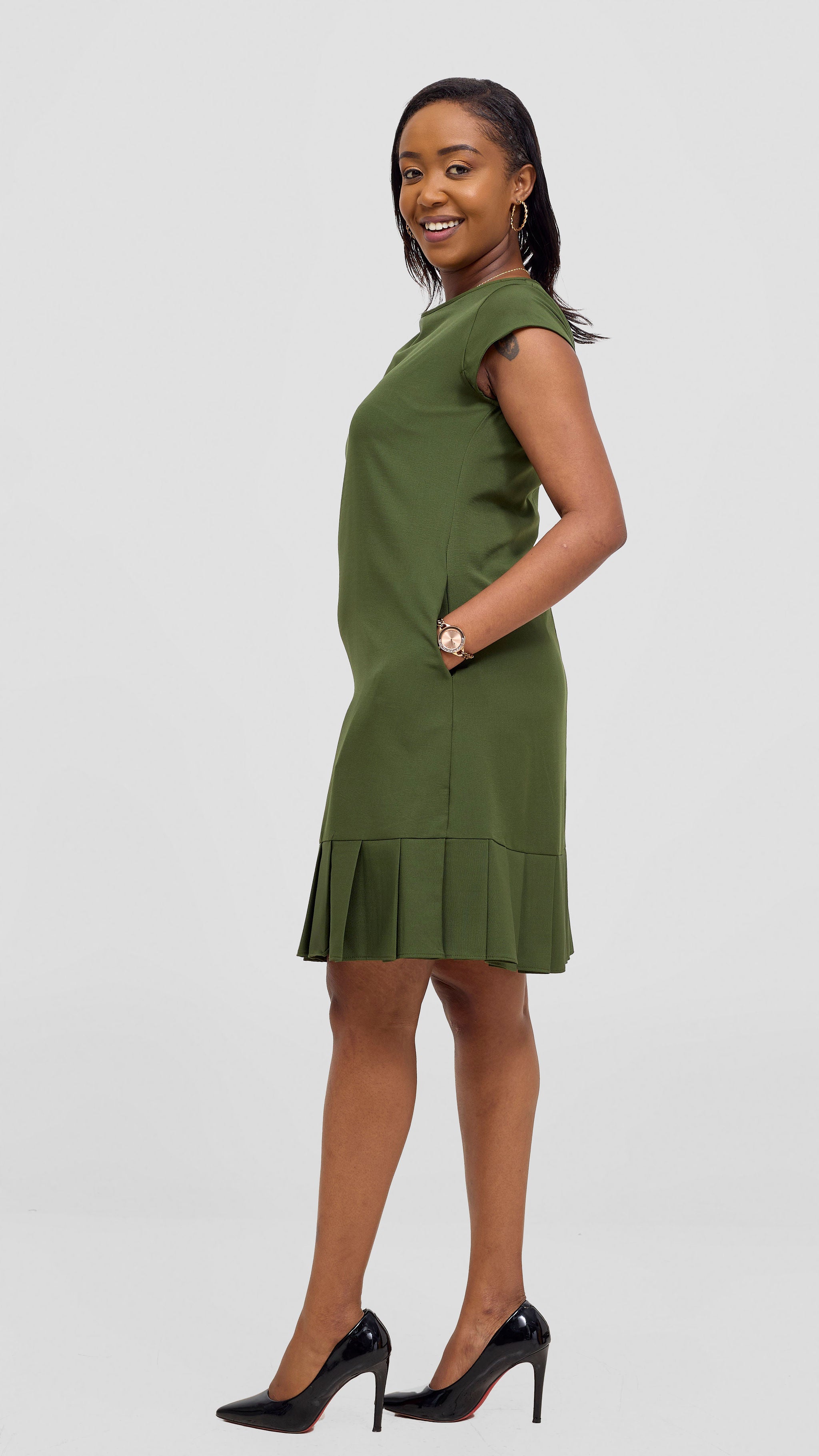 Vivo Diella Pleated Dress - Hunters Green