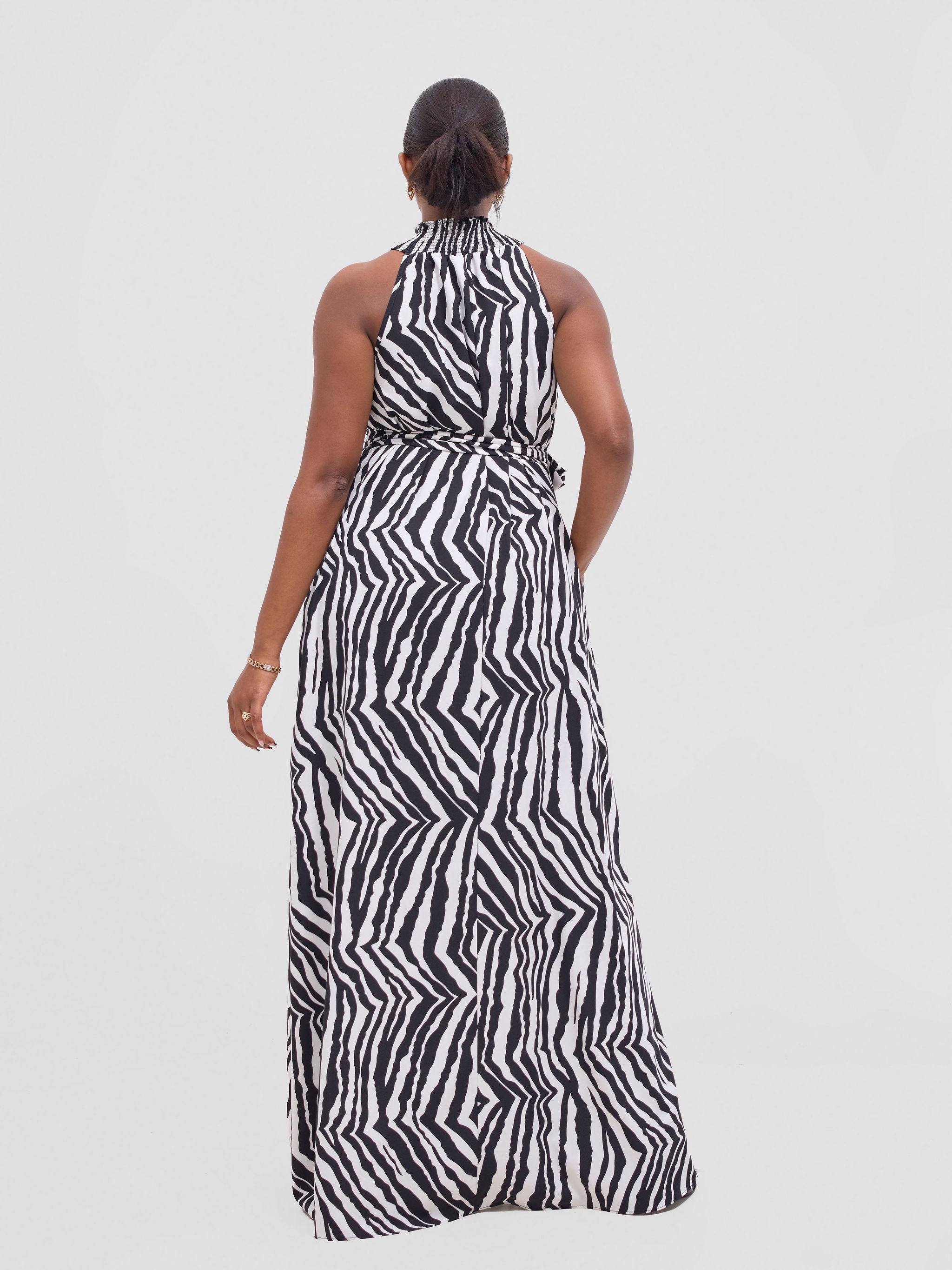 Vivo Alek Halter Neck Maxi Dress - Black / White Mistari Print