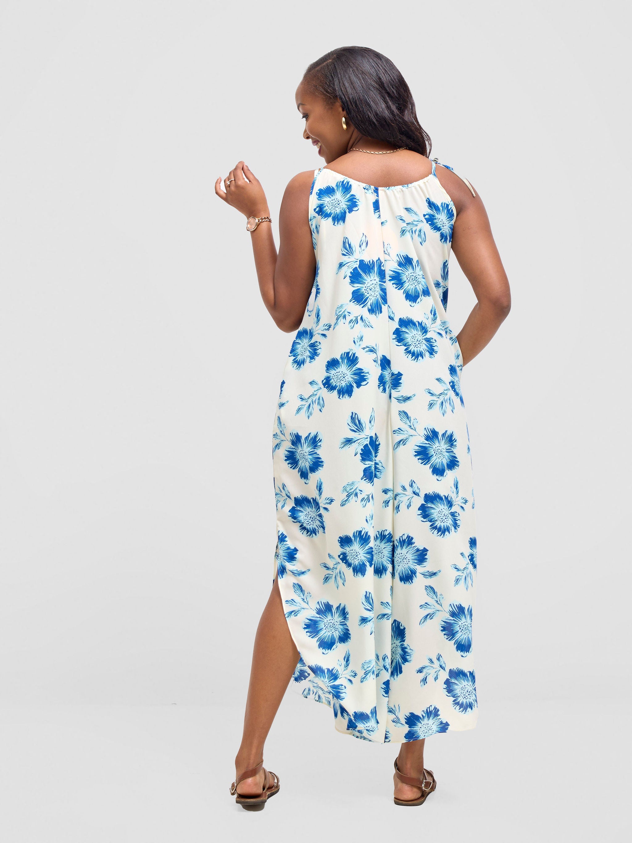 Vivo Maisha Strappy Culotte Jumpsuit - Cream / Blue Print