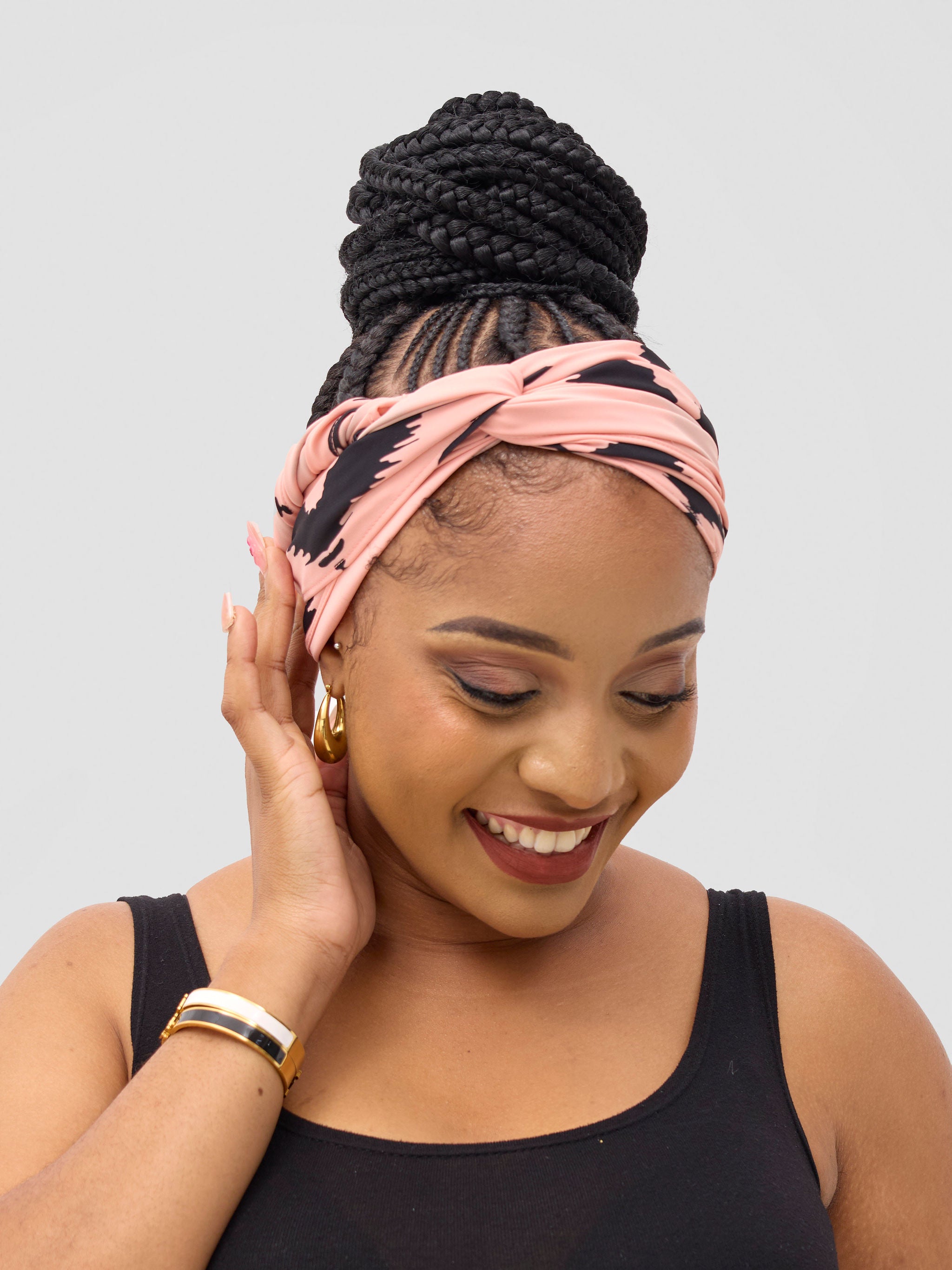 Vivo Seli Head Wrap - Peach / Black Esli Print