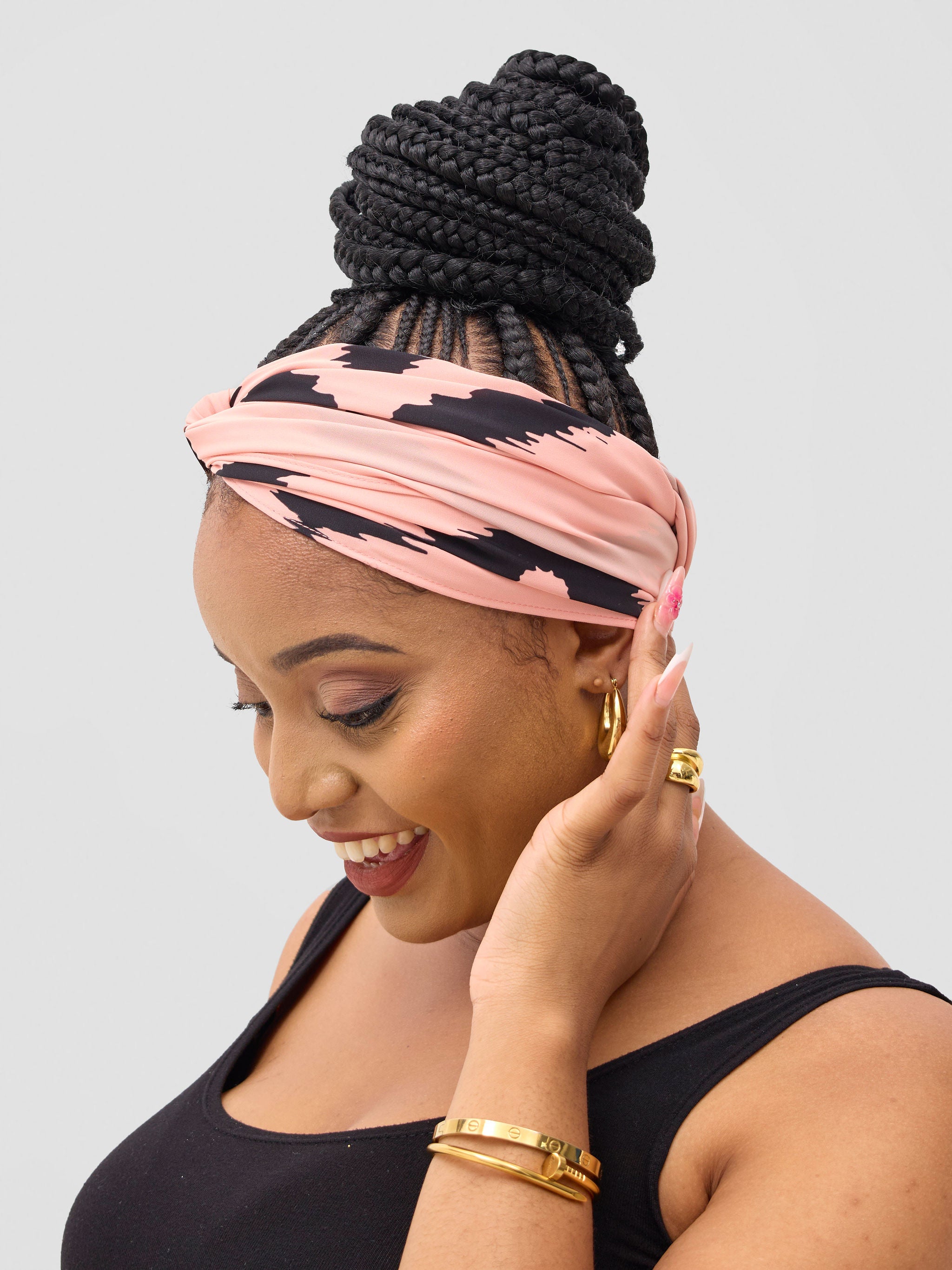 Vivo Seli Head Wrap - Peach / Black Esli Print