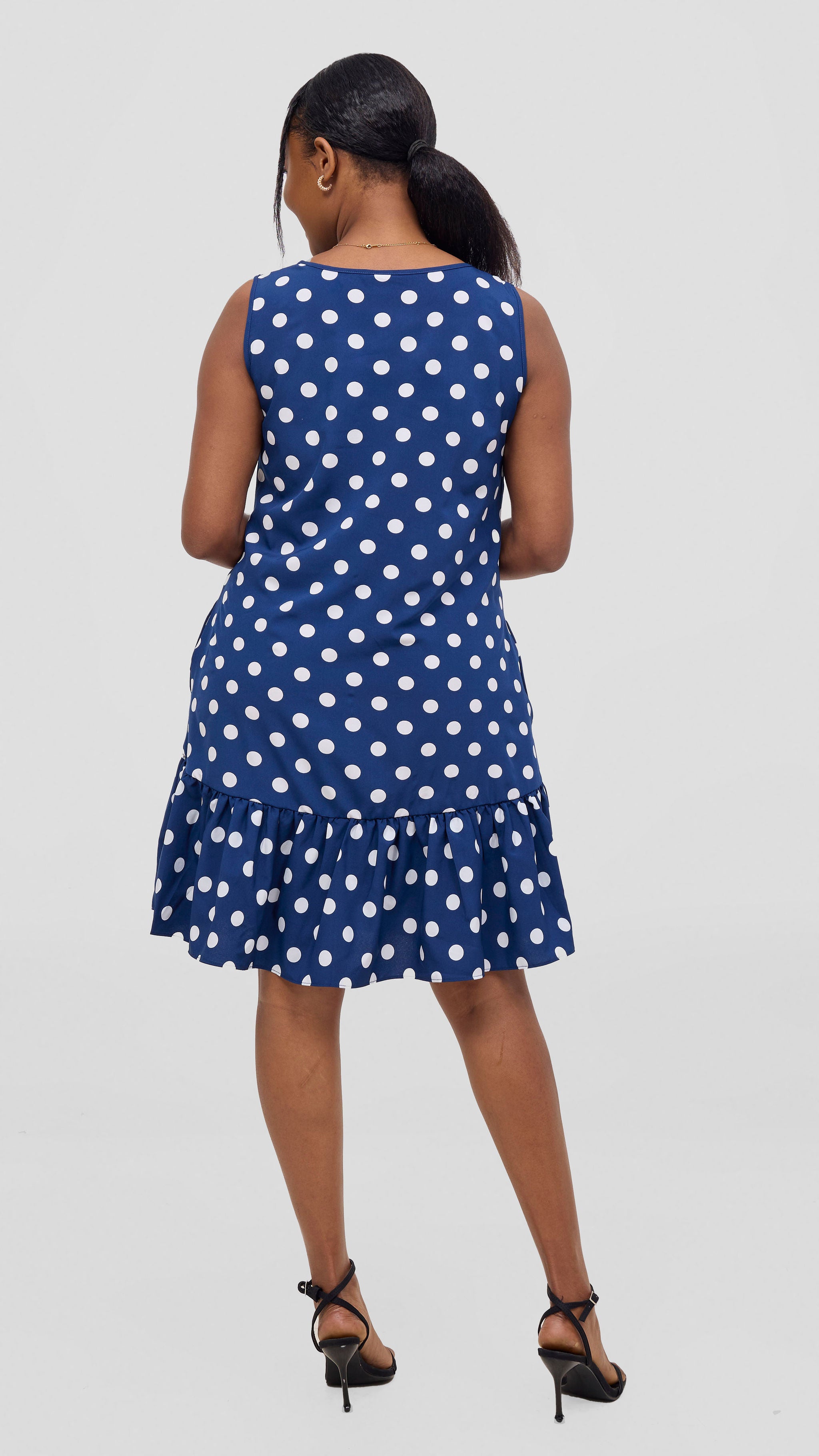 Vivo Dalia Sleeveless Gathered Tent Dress - Navy / White Print