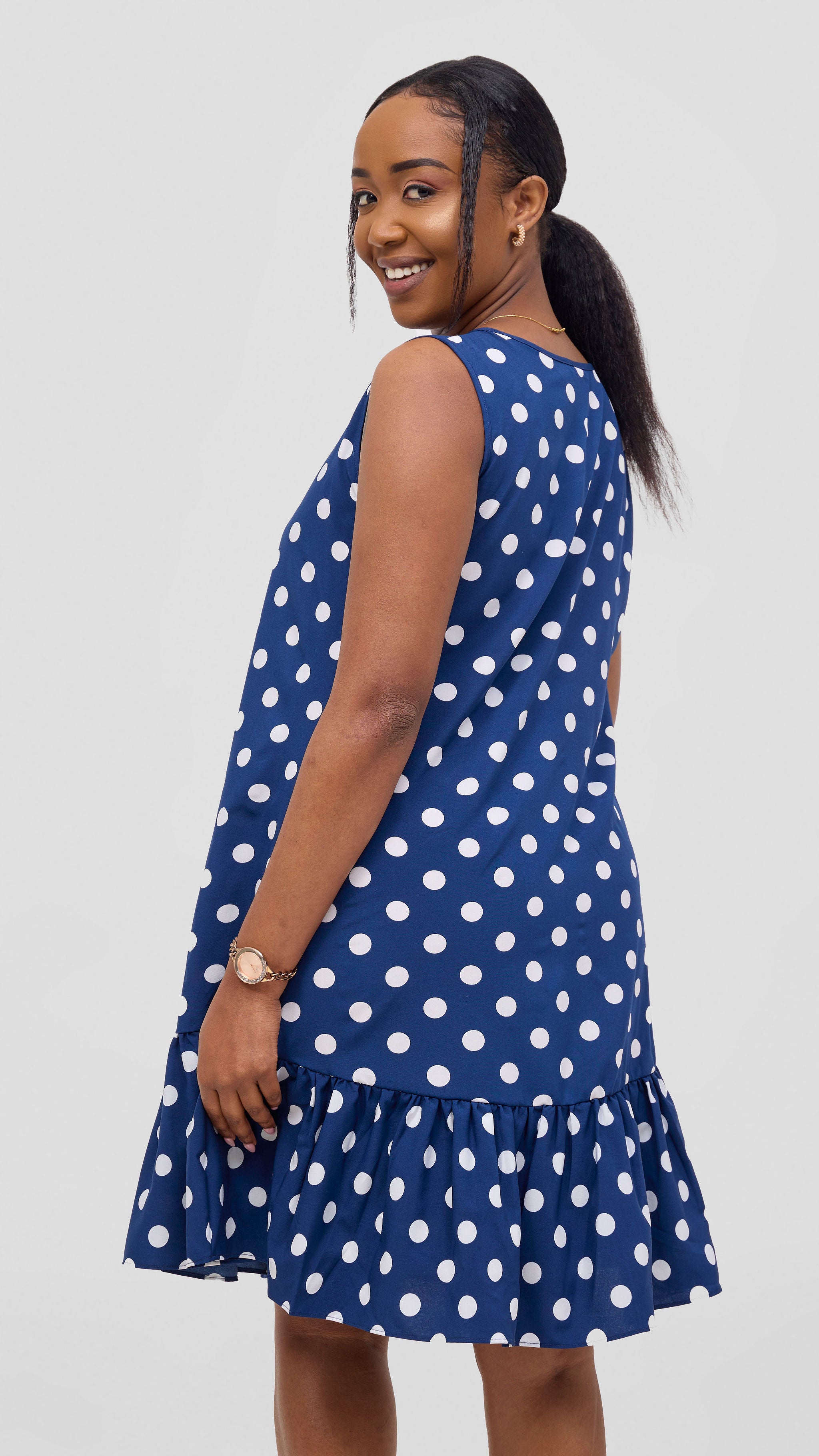 Vivo Dalia Sleeveless Gathered Tent Dress - Navy / White Print