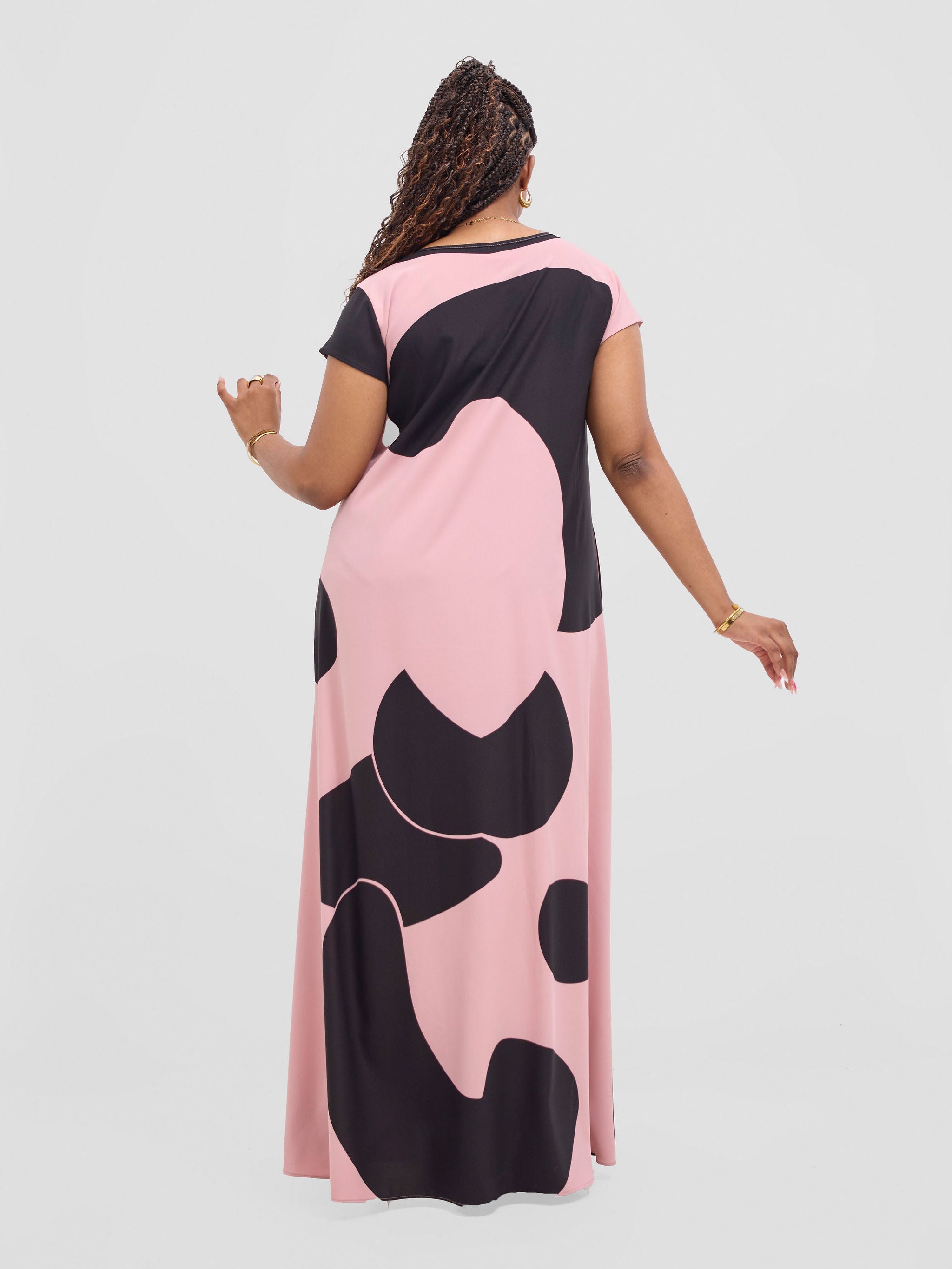 Vivo Sakari Cap Sleeve Maxi Dress - Blush Pink / Black Meda Print