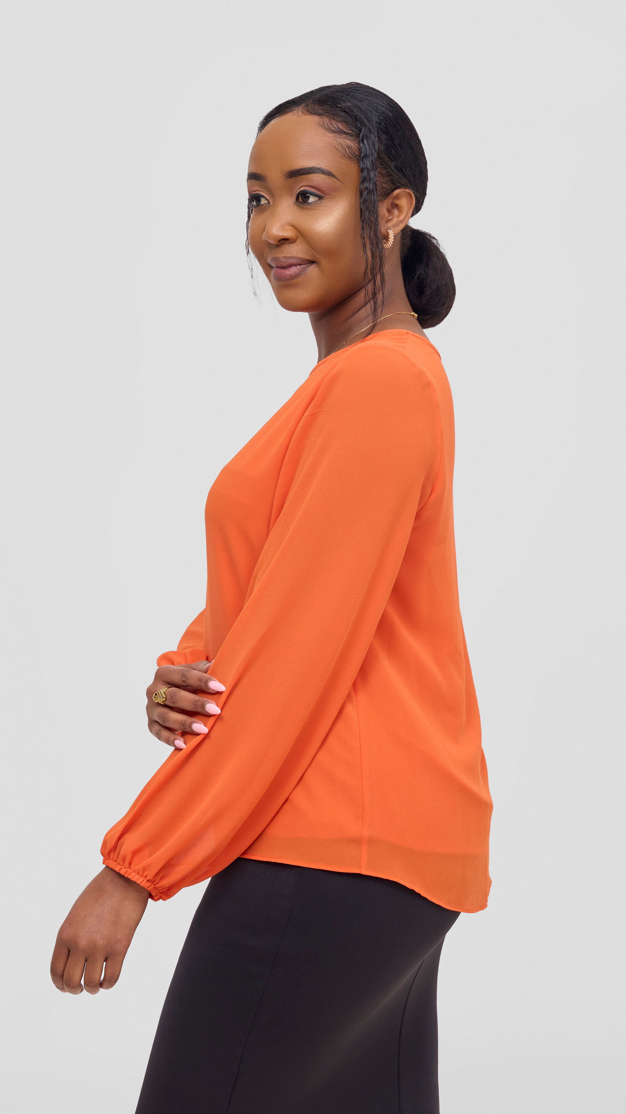 Vivo Basic Chiffon Bishop Sleeve Top (Double Layered) - Orange