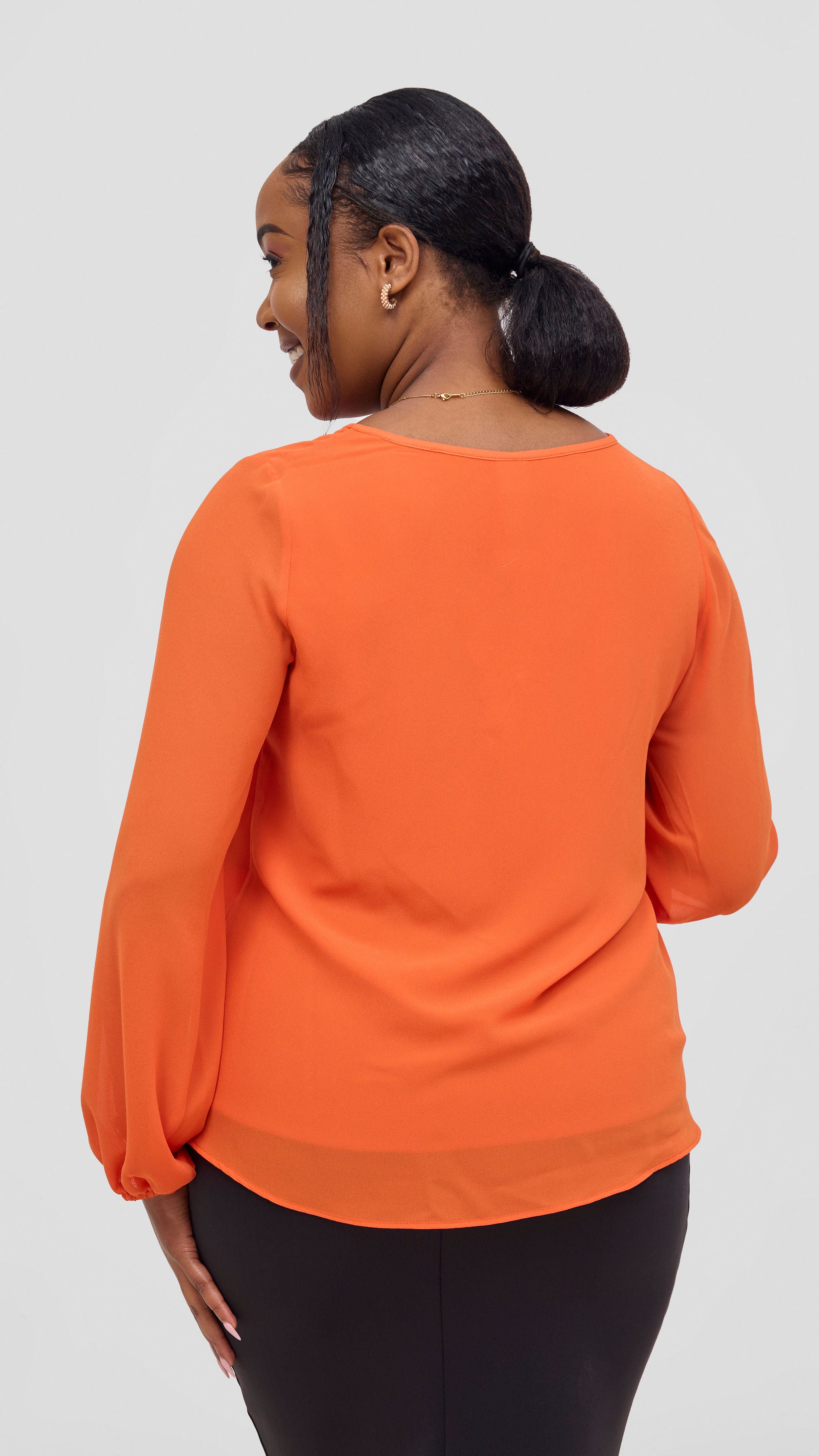Vivo Basic Chiffon Bishop Sleeve Top (Double Layered) - Orange