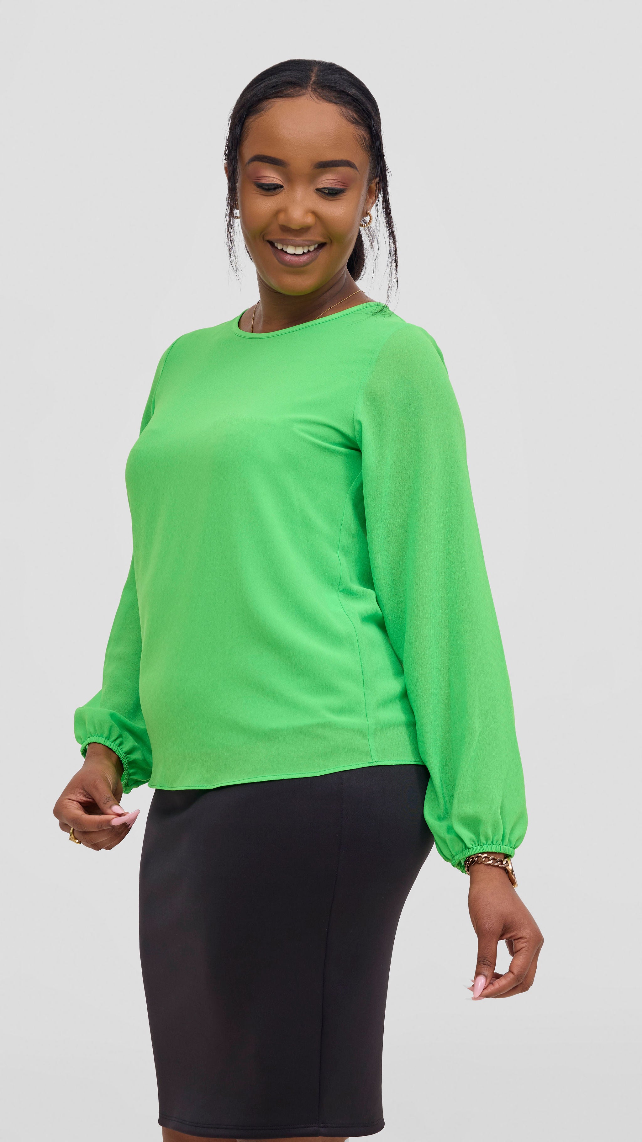 Vivo Basic Chiffon Bishop Sleeve Top (Double Layered) - Neon Green
