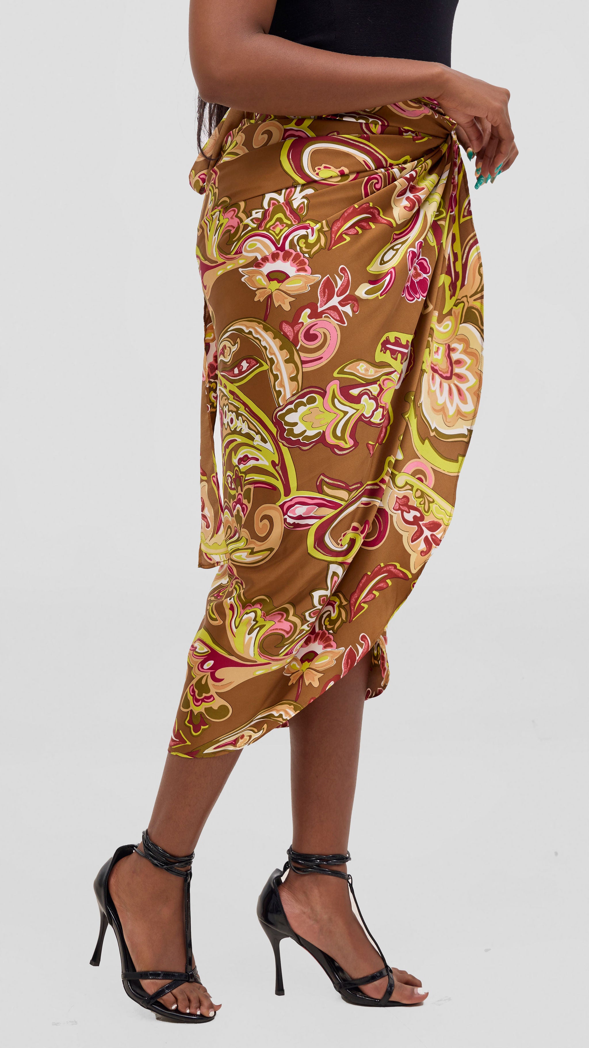 Vivo Sarong Skirt - Dark Tan / Lime Print