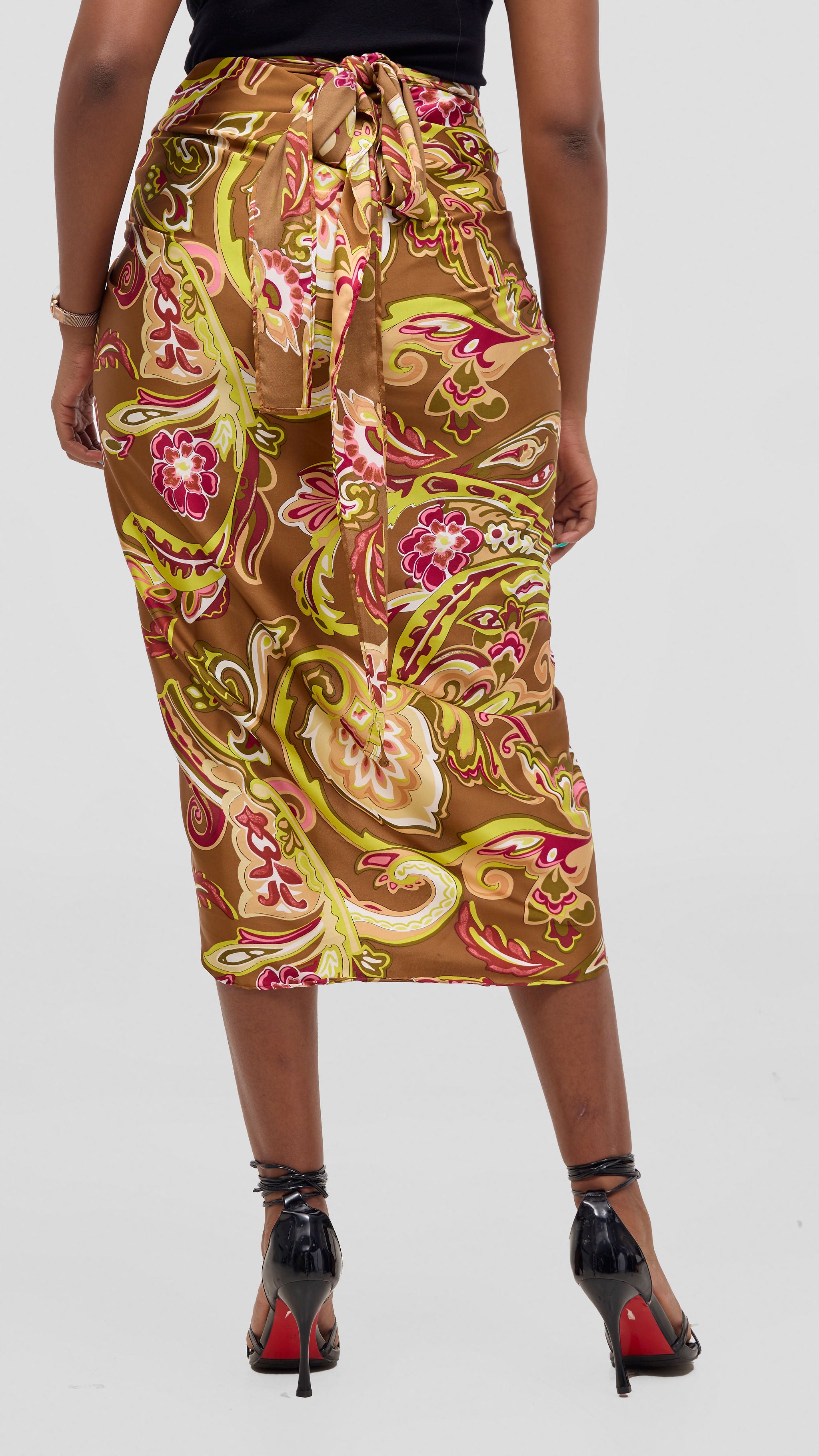 Vivo Sarong Skirt - Dark Tan / Lime Print