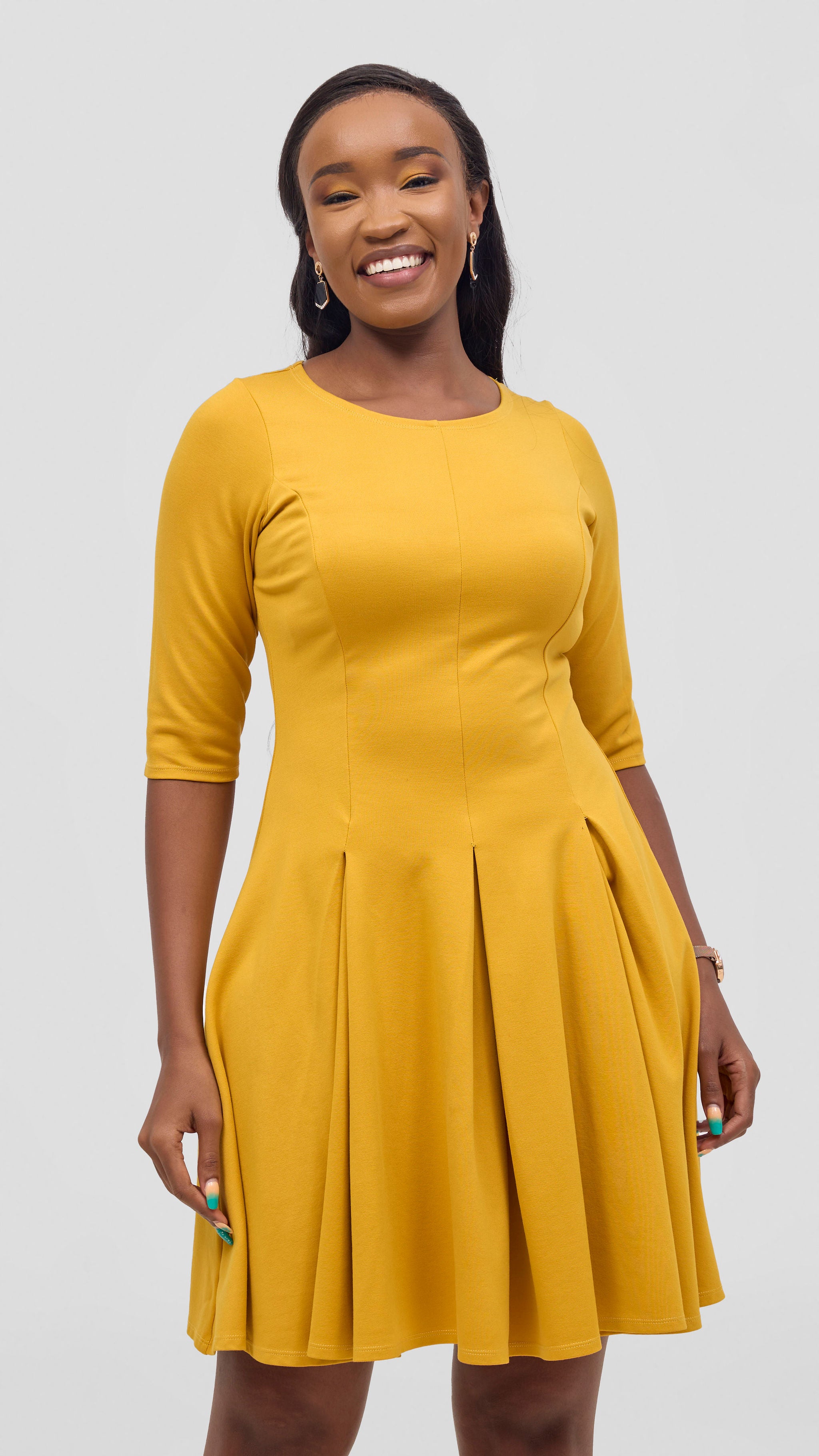 Vivo Aleri A-Line Pleated Dress - Mustard
