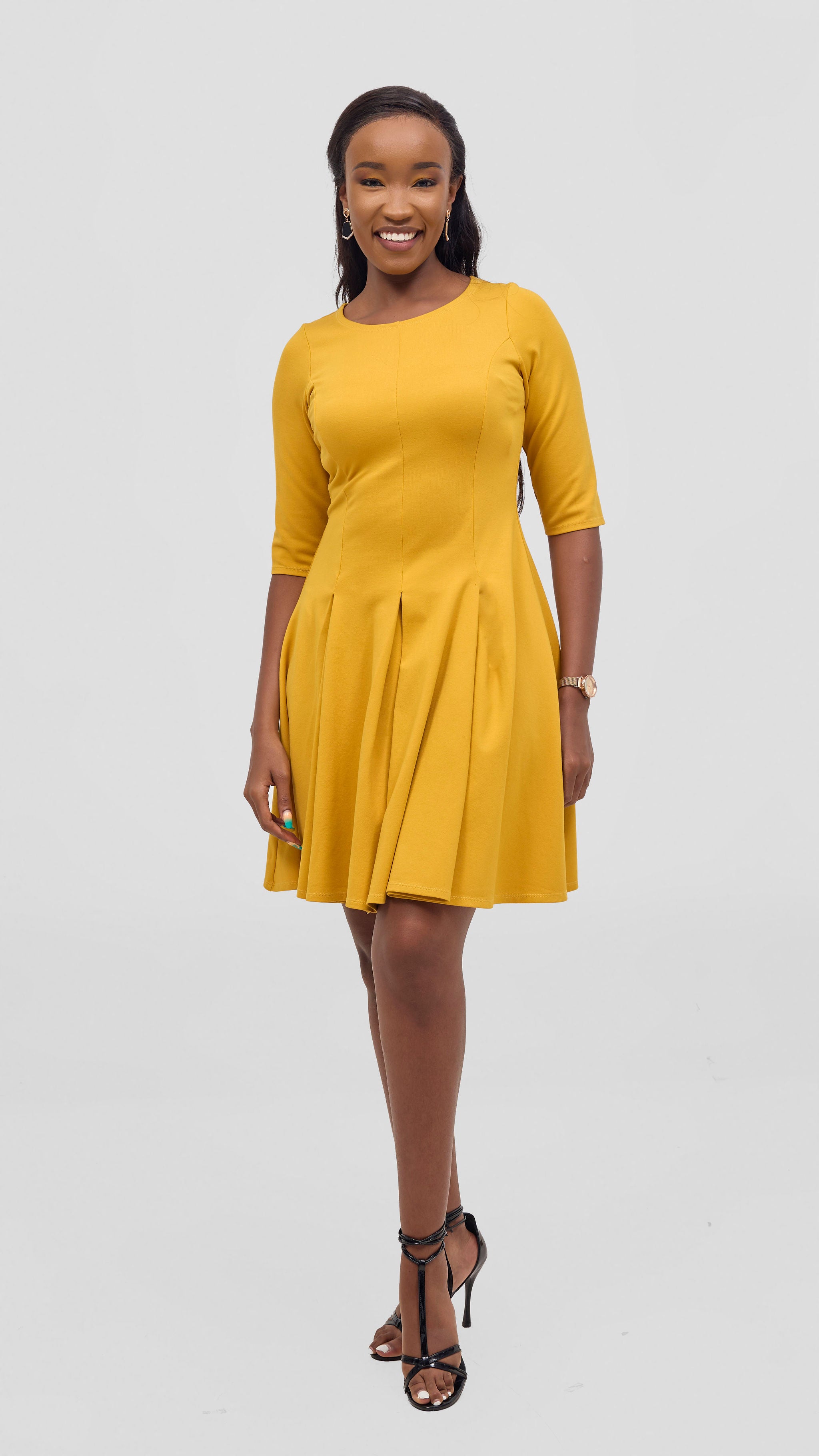 Vivo Aleri A-Line Pleated Dress - Mustard