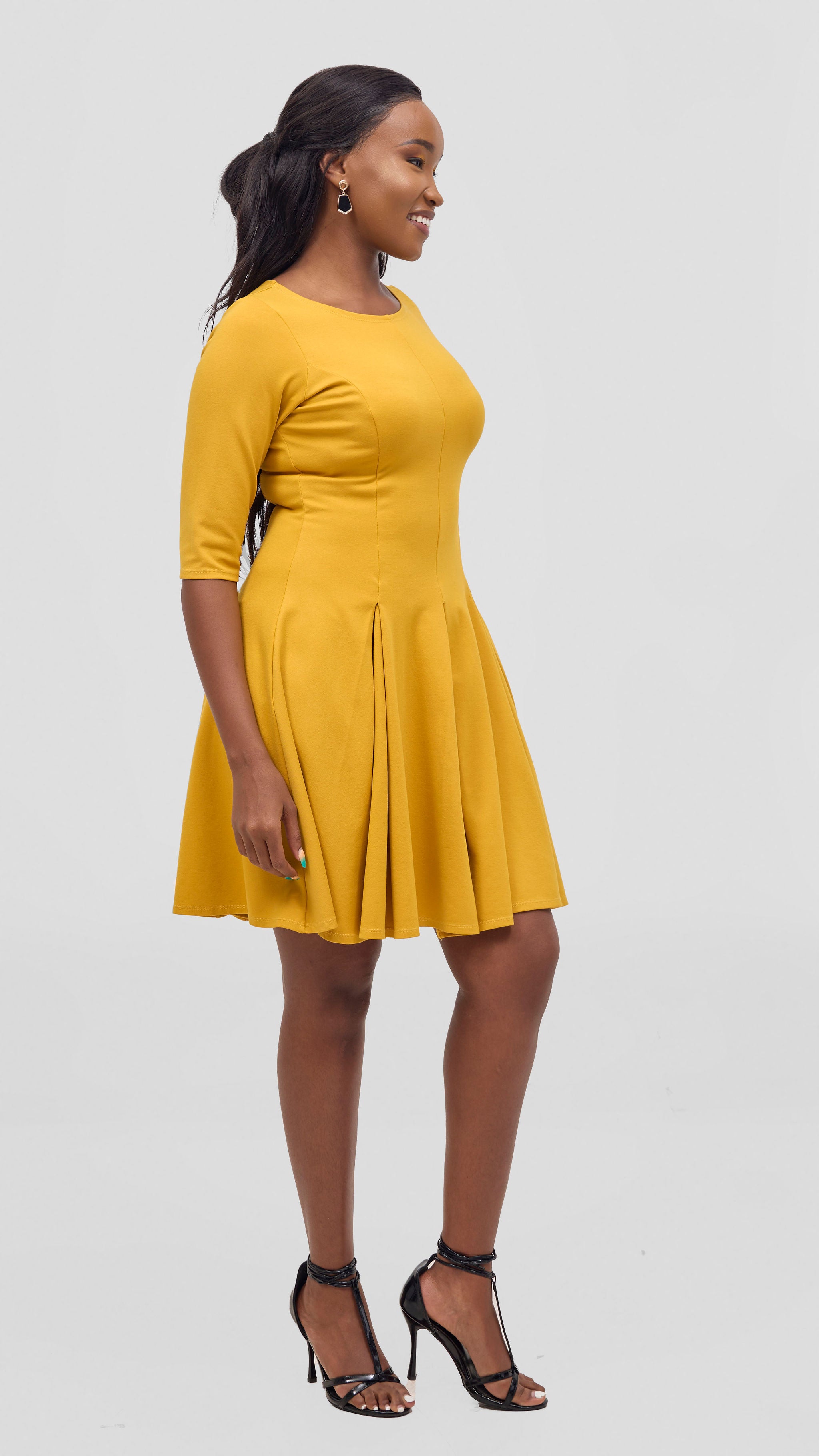 Vivo Aleri A-Line Pleated Dress - Mustard