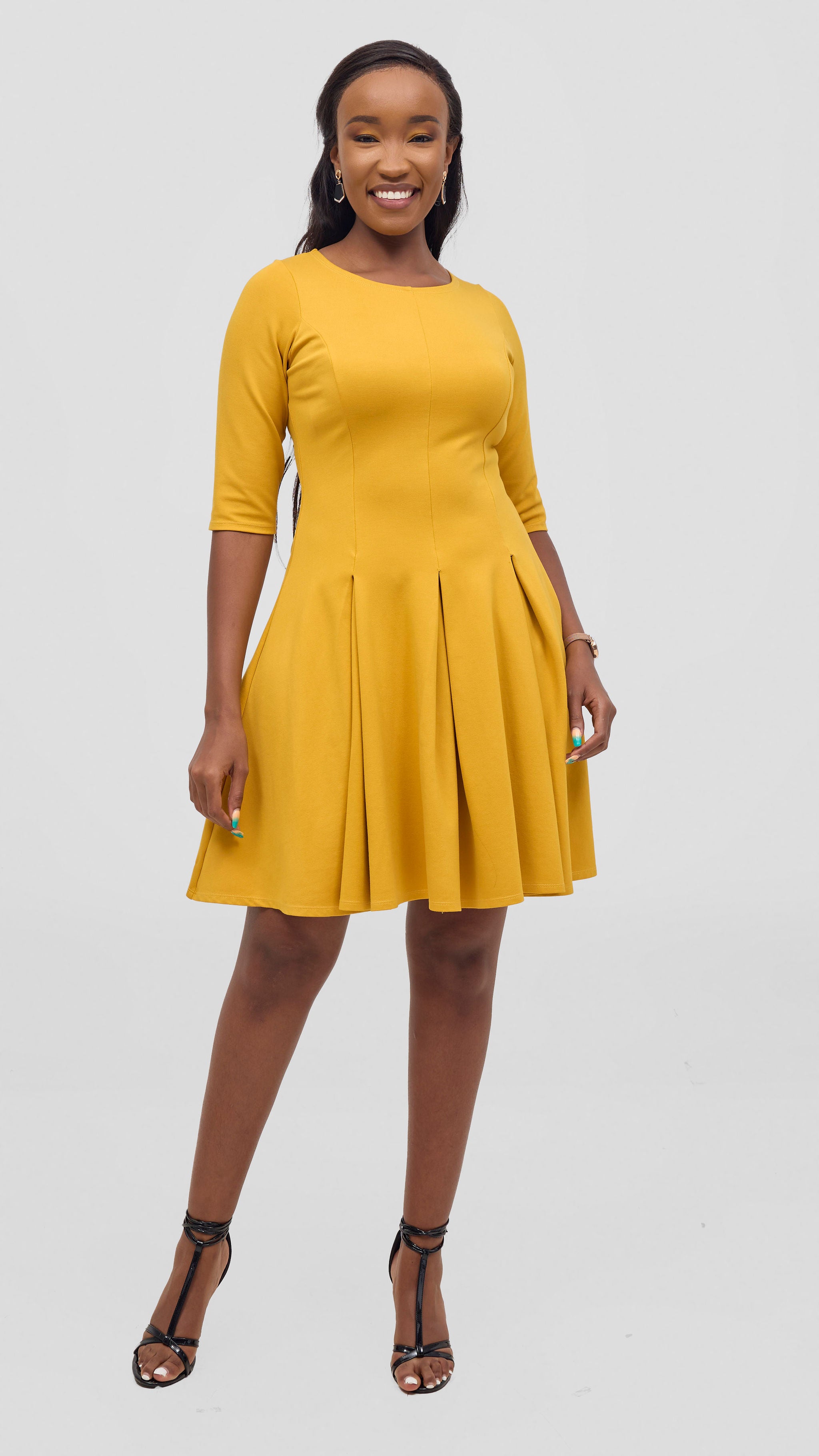 Vivo Aleri A-Line Pleated Dress - Mustard