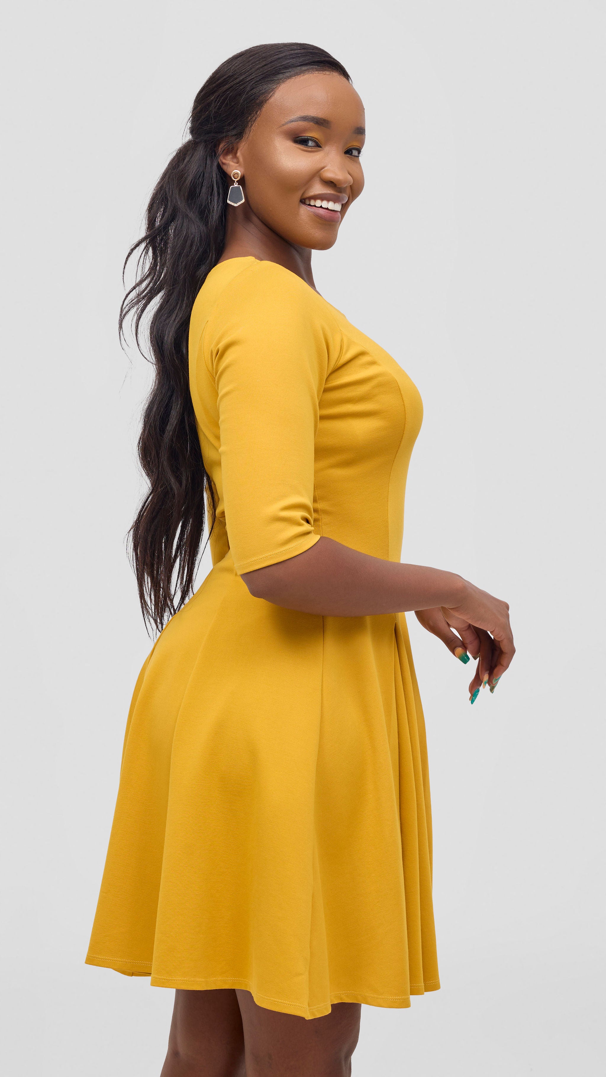 Vivo Aleri A-Line Pleated Dress - Mustard