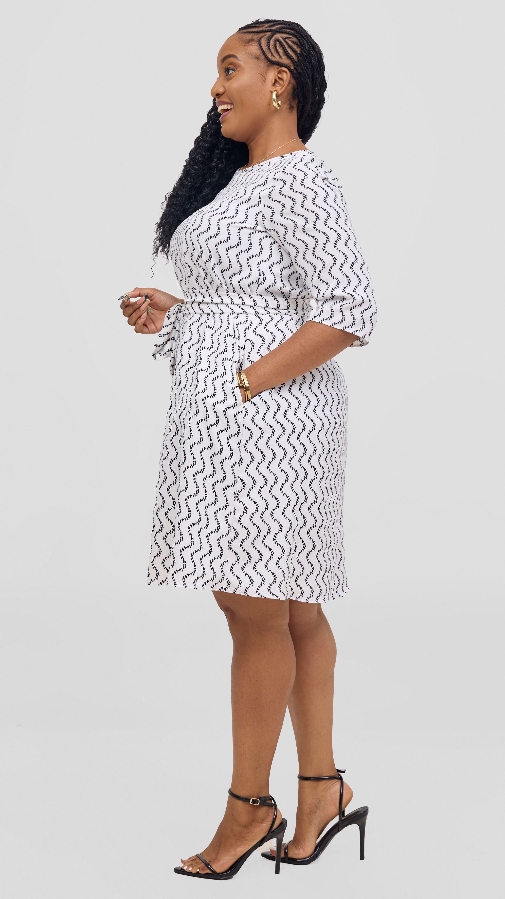 Vivo Laika 3/4 Sleeve Tent Dress - White / Black Print