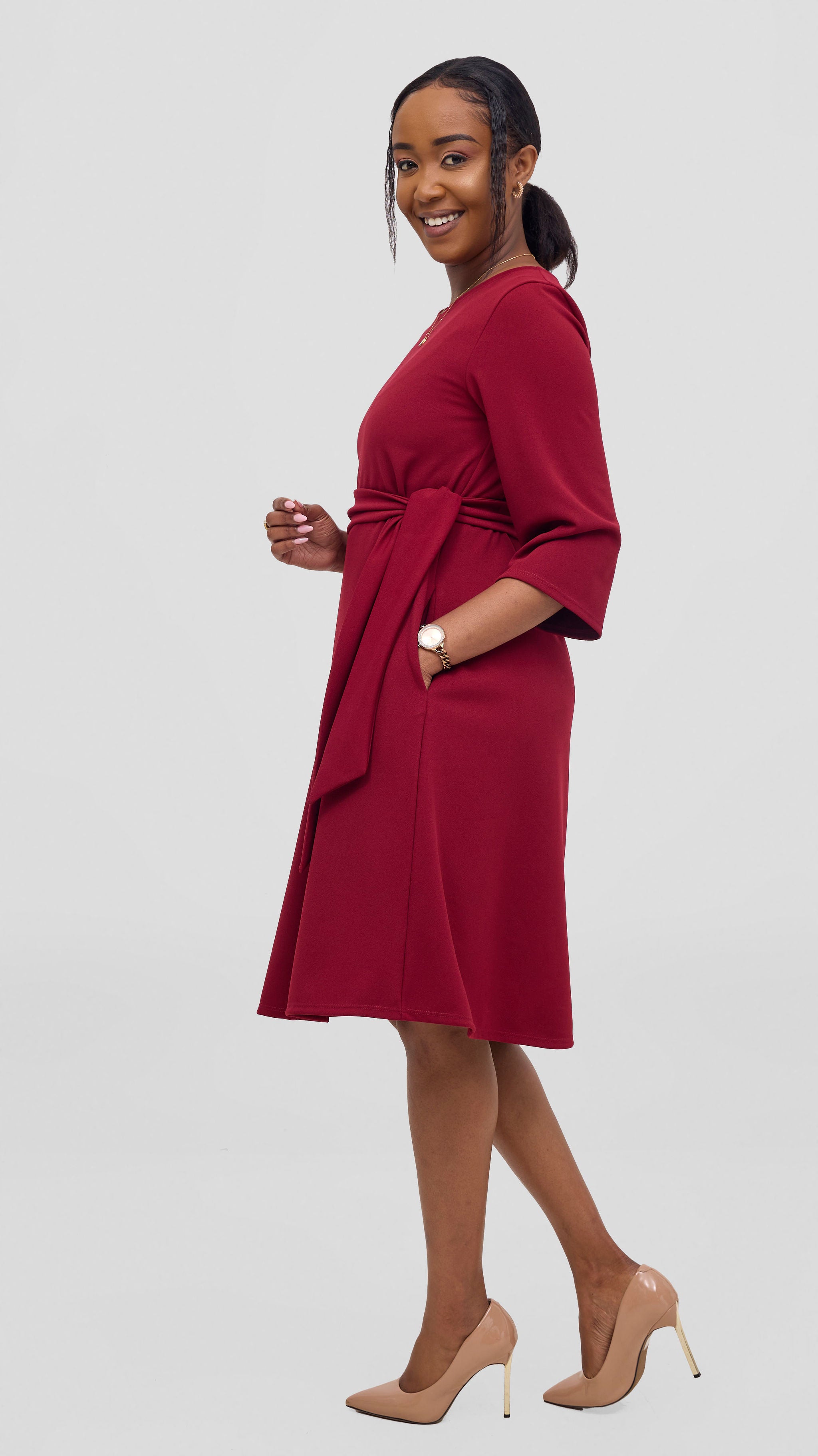 Vivo Imara 3/4 Sleeve Tent Dress- Red