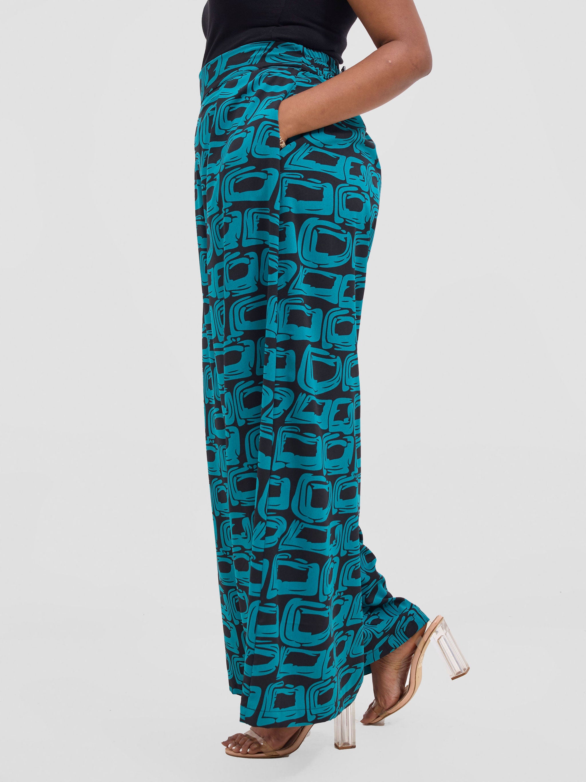 Vivo Basic Crepe Pants - Teal / Black Umbo Print