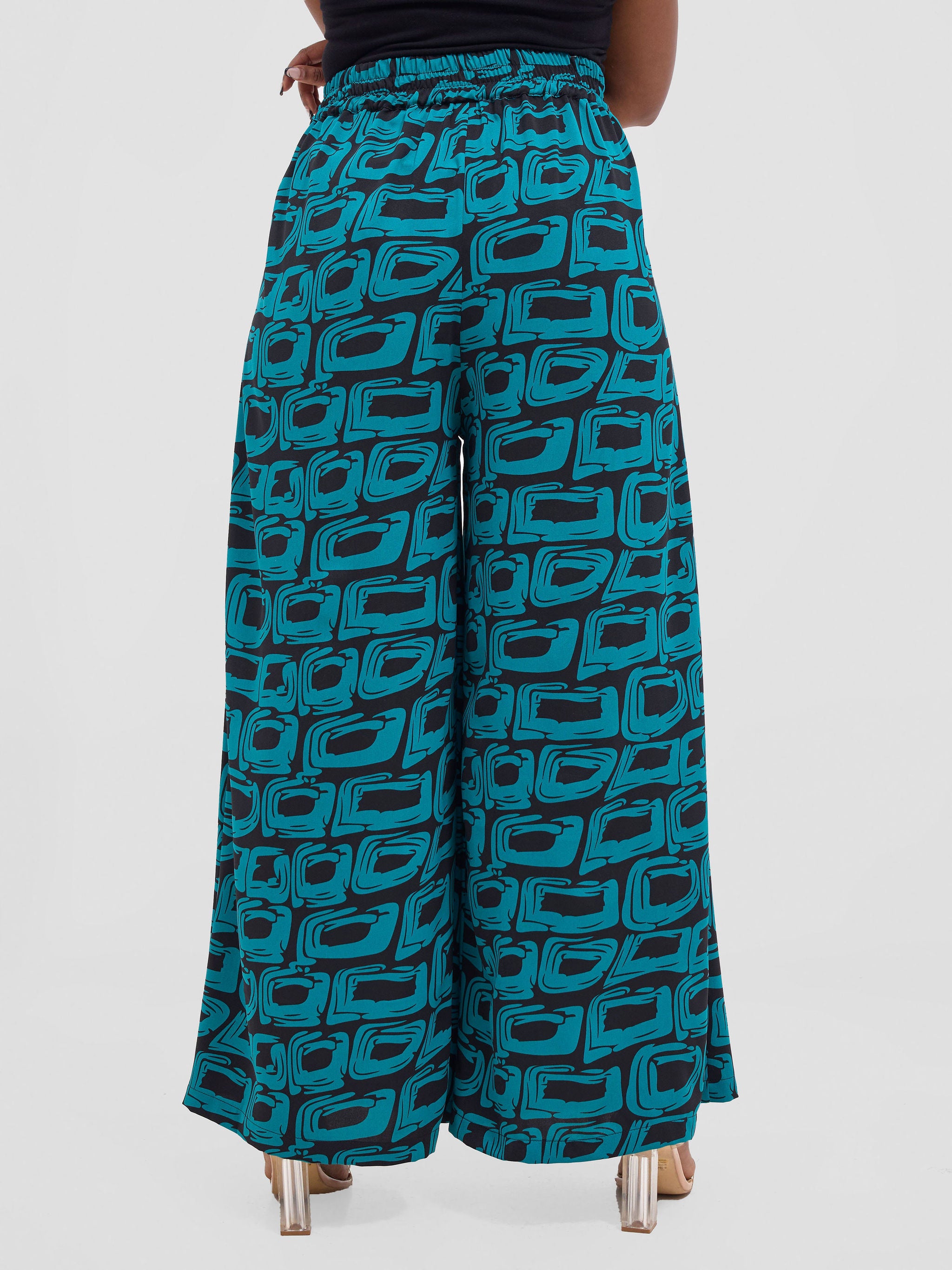 Vivo Basic Crepe Pants - Teal / Black Umbo Print