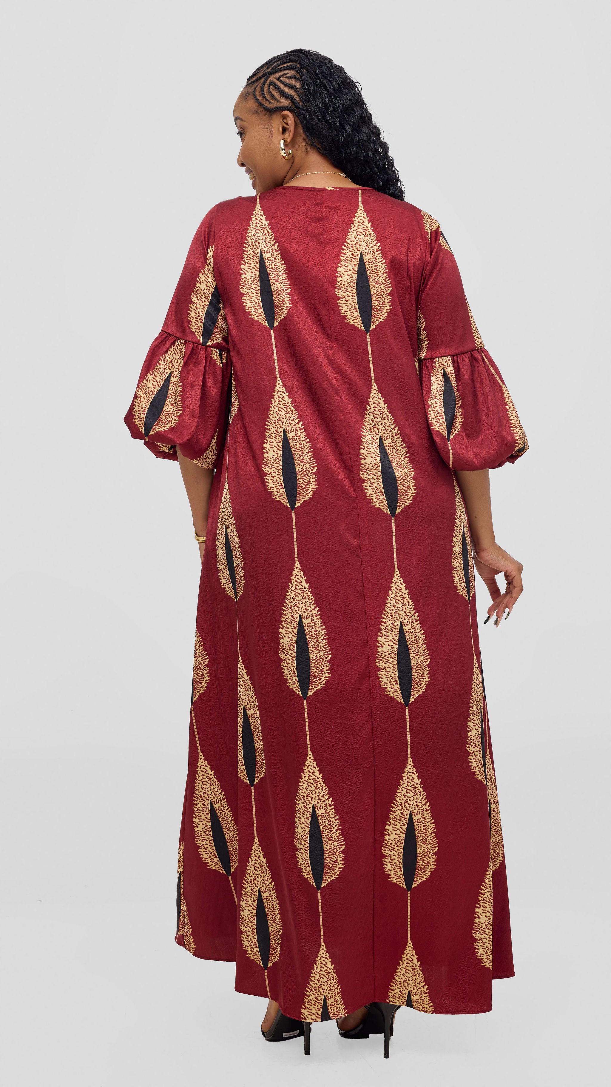 Vivo Hanabi Tent Maxi Dress - Maroon / Beige Print