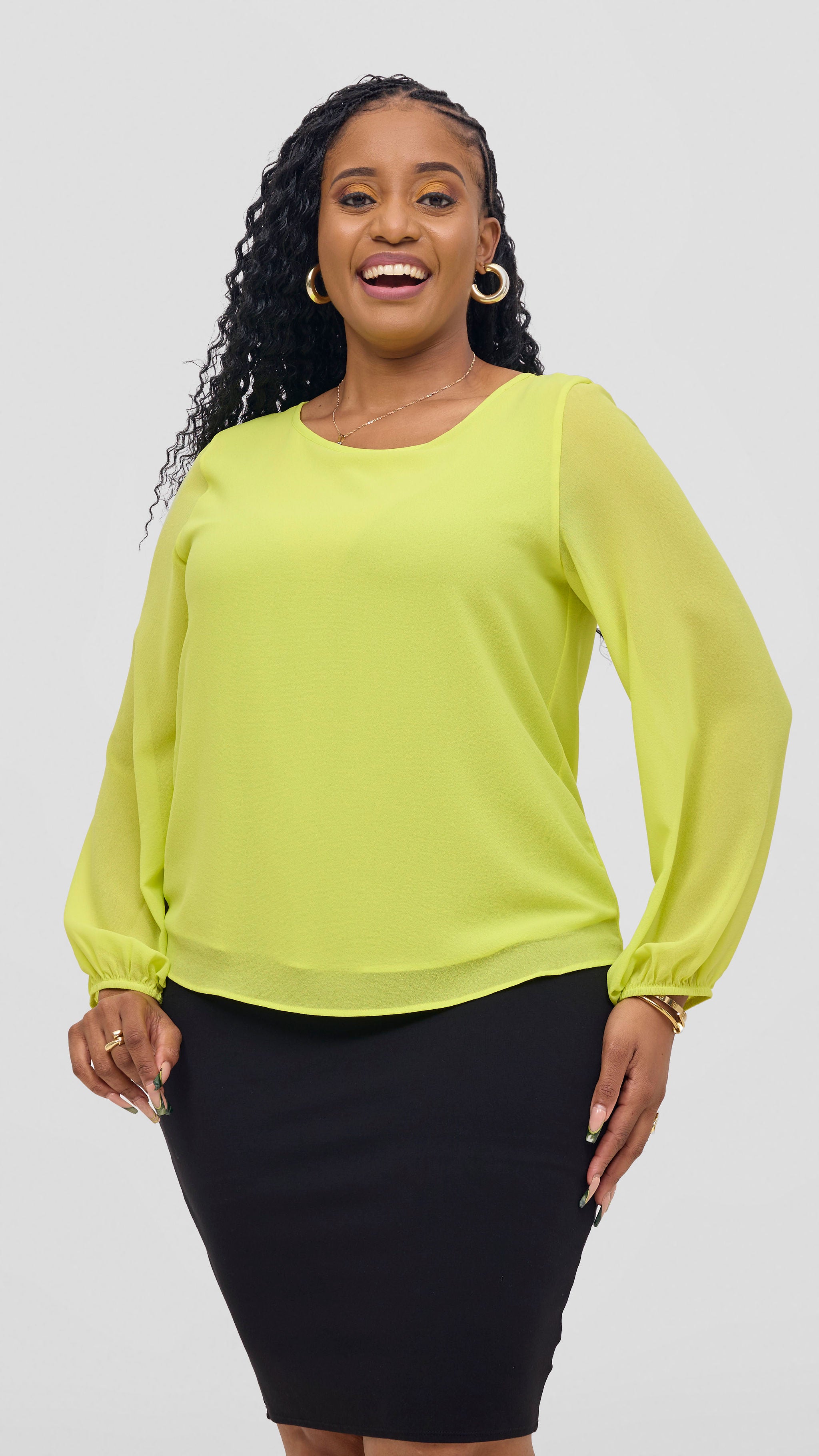 Vivo Basic Chiffon Bishop Sleeve Top (Double Layered) - Yellow