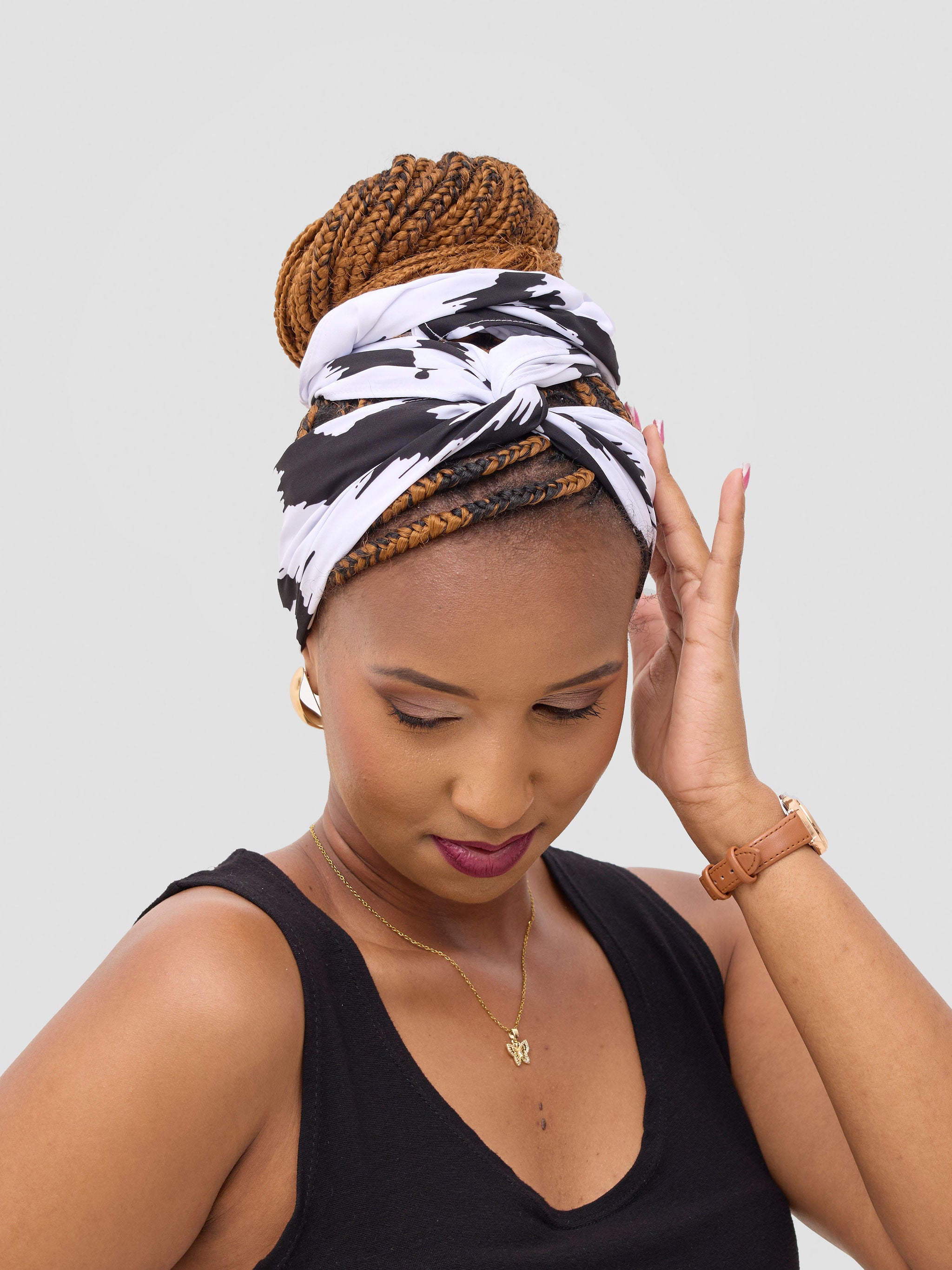 Vivo Seli Head Wrap - White / Black Esli Print