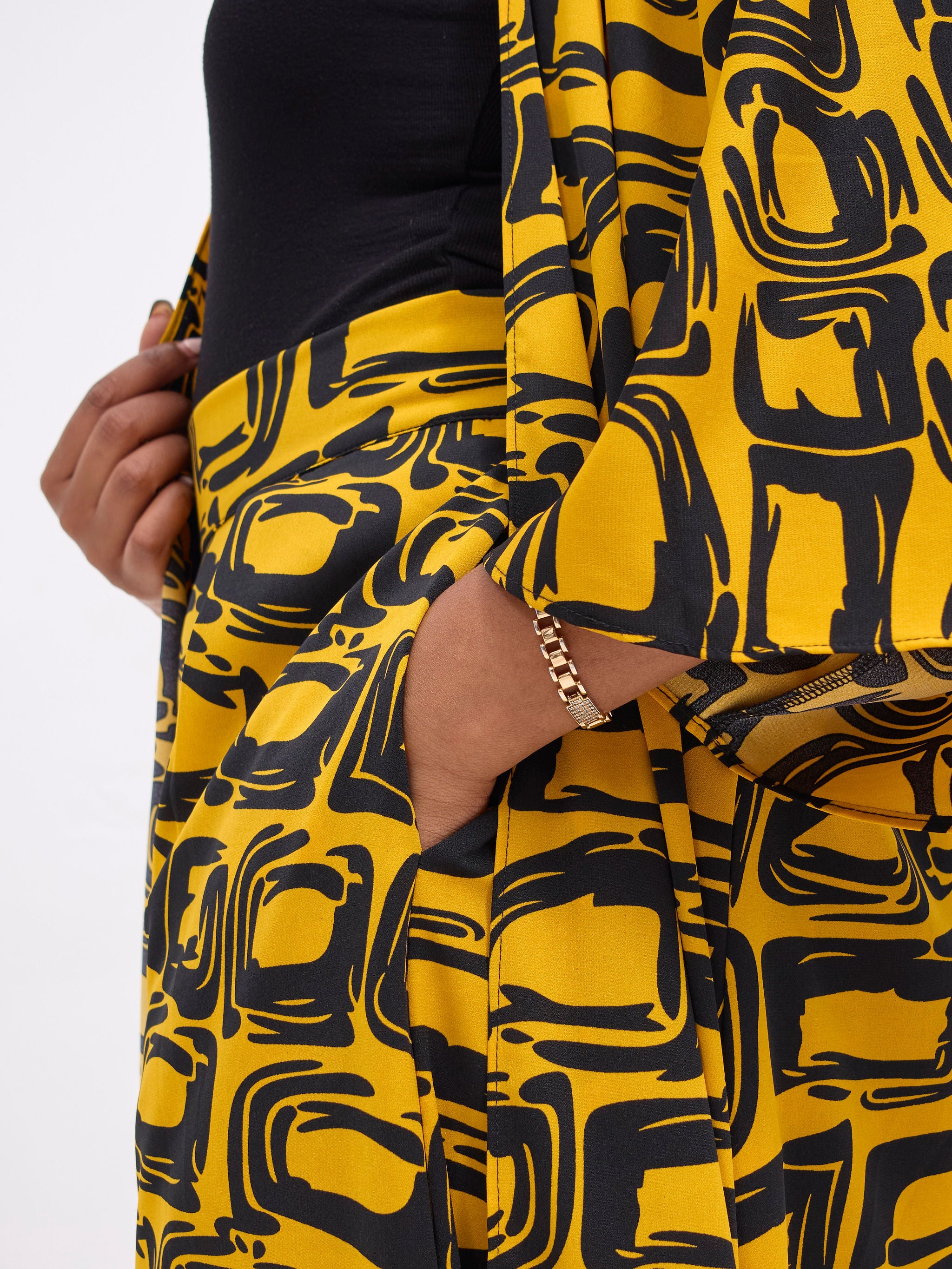 Vivo Basic Crepe Pants - Mustard / Black Umbo Print