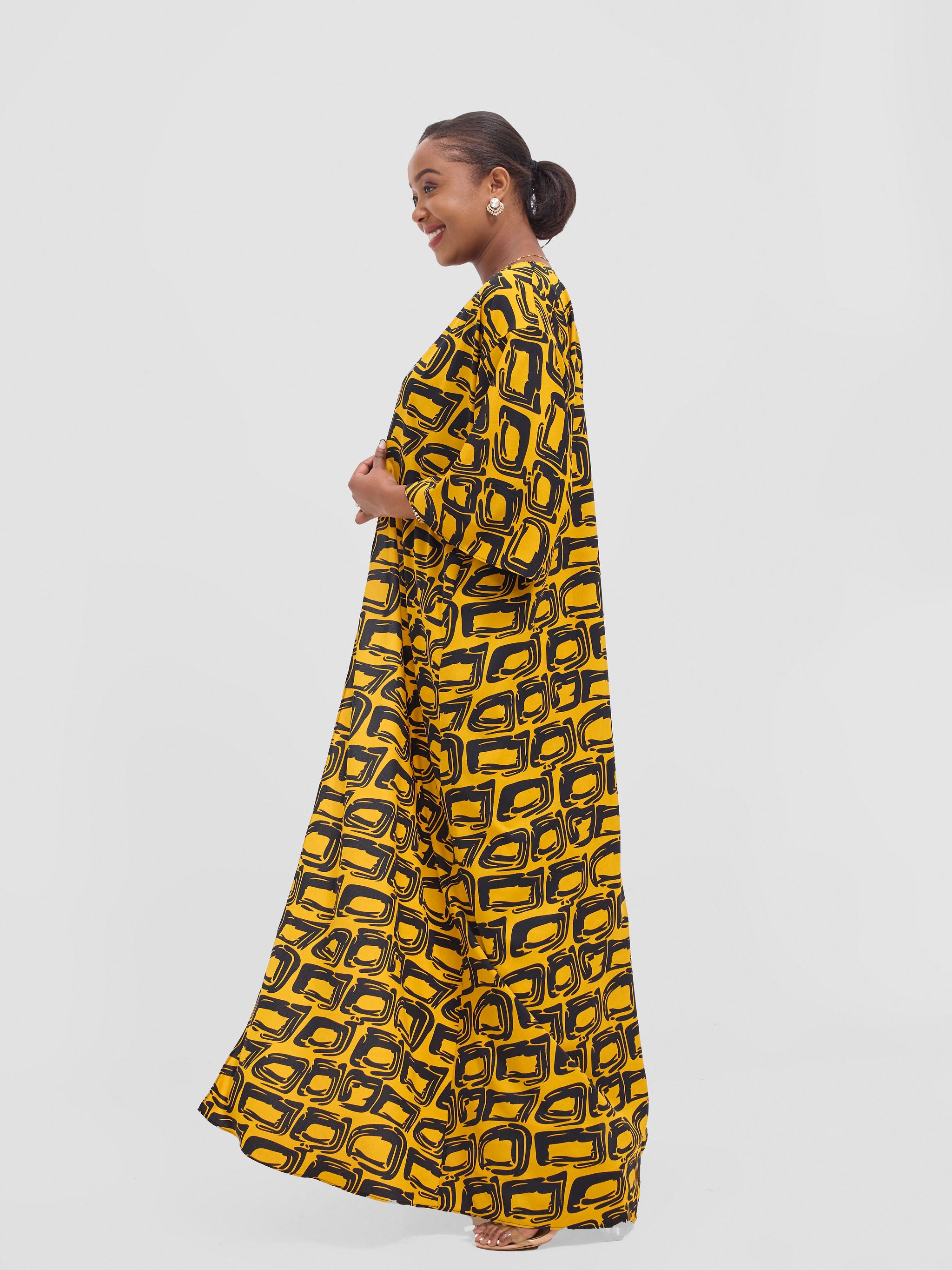 Vivo Alek 3/4 sleeve A-Line Kimono - Mustard / Black Umbo Print