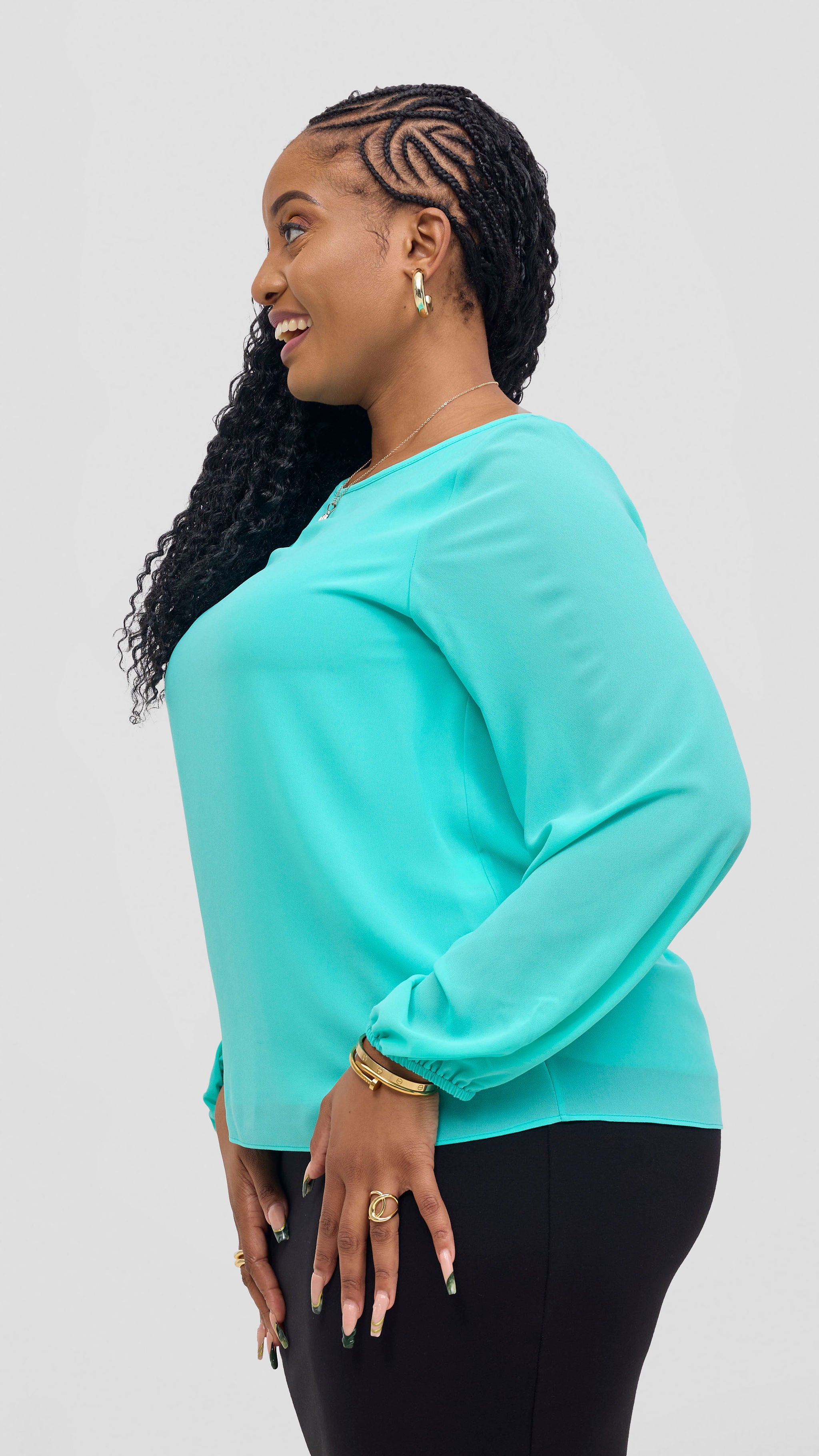 Vivo Basic Chiffon Bishop Sleeve Top (Double Layered) - Sea Green