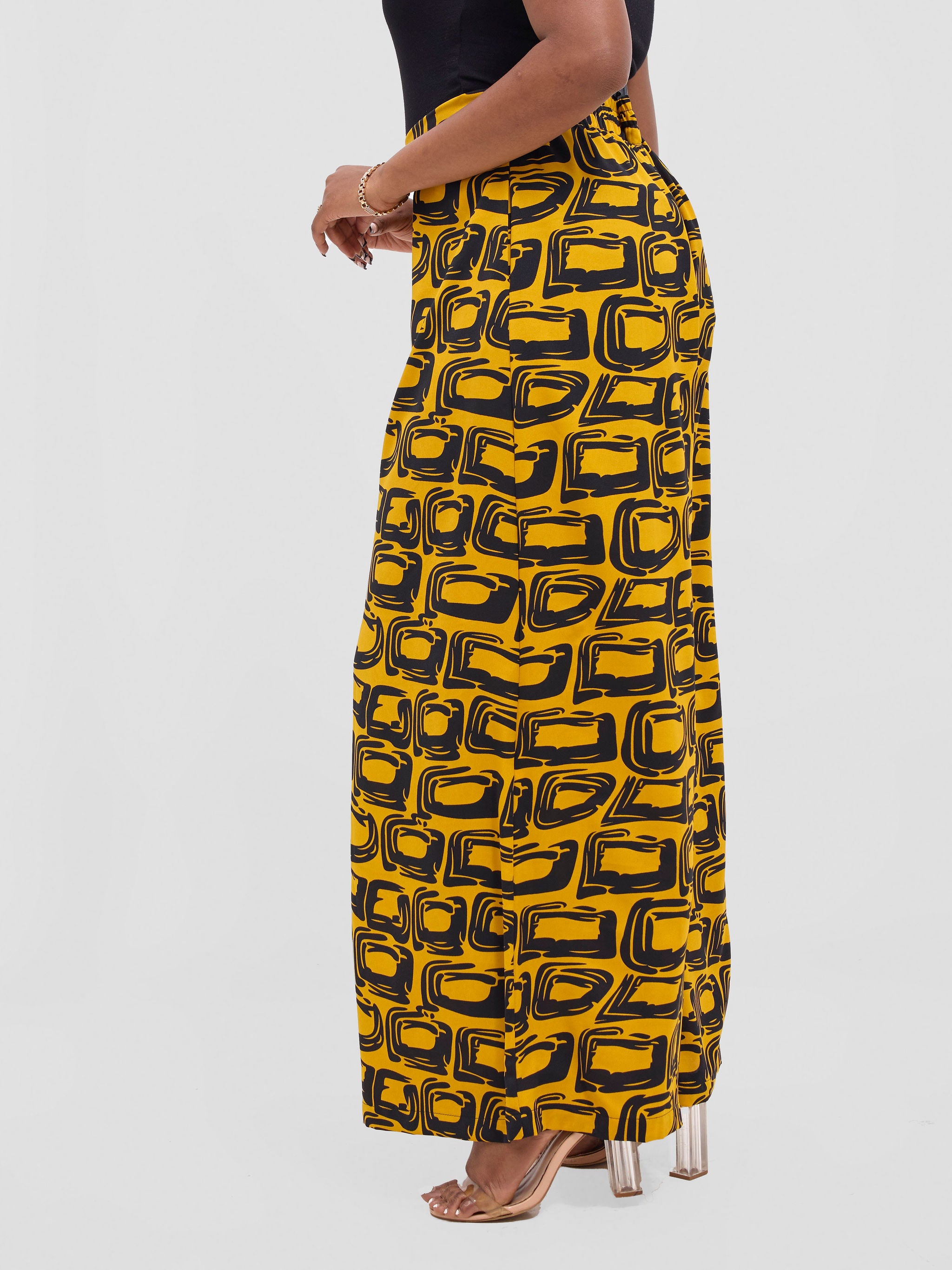 Vivo Basic Crepe Pants - Mustard / Black Umbo Print