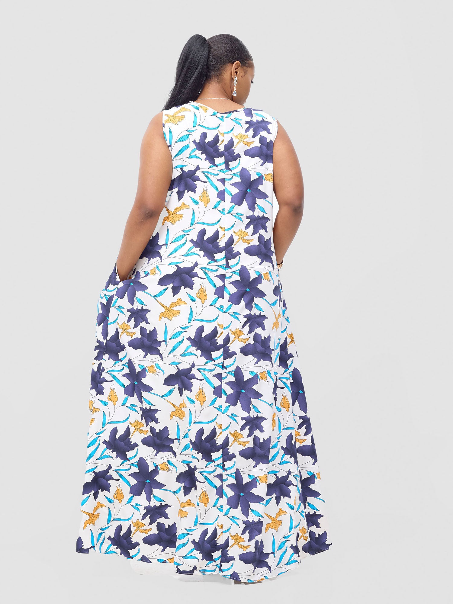 Vivo Basic Sleeveless Tent Maxi Dress - Purple / Blue Doret Print