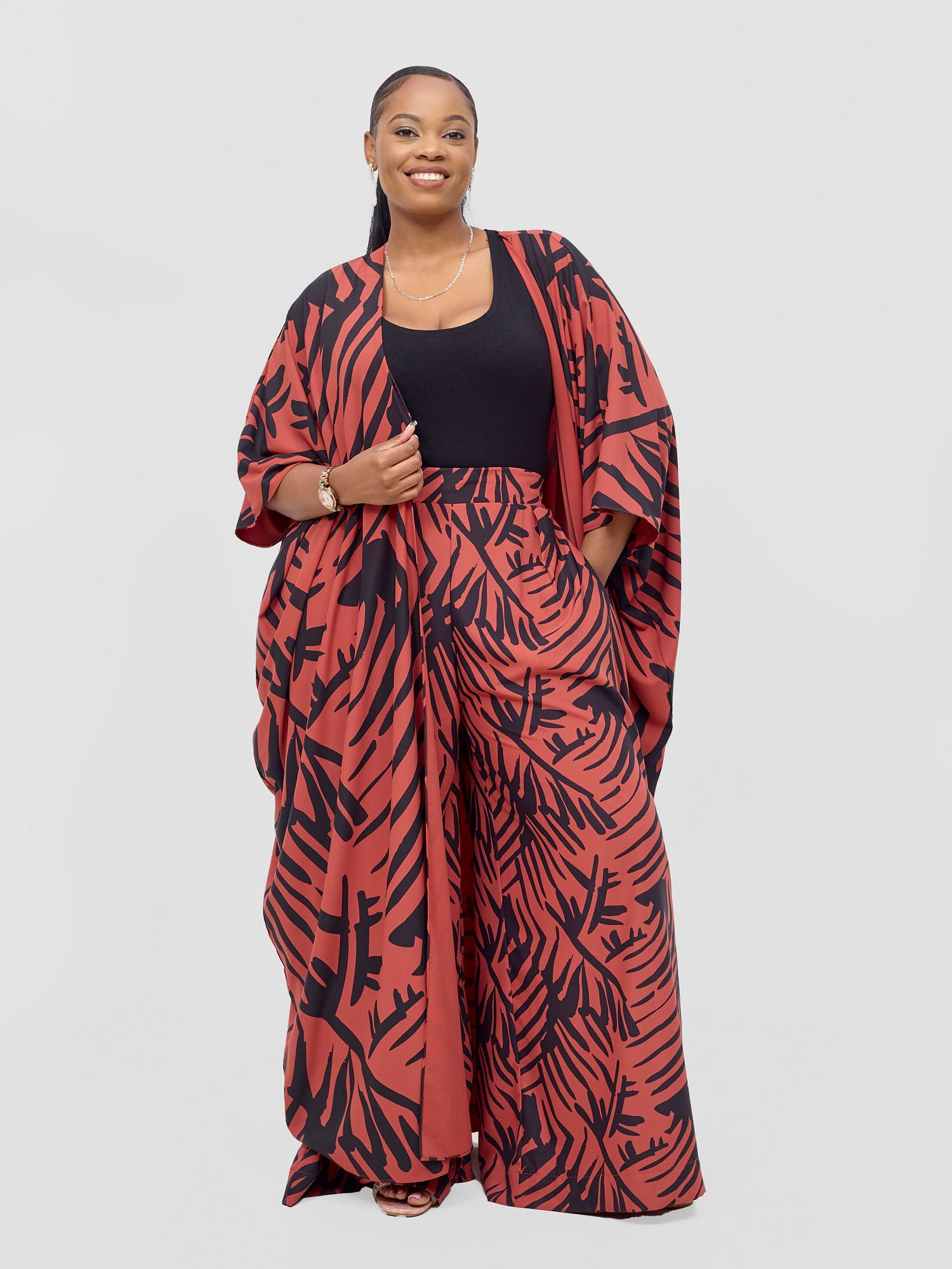 Vivo Ayla Maxi Kimono Rust / Black Lala Print