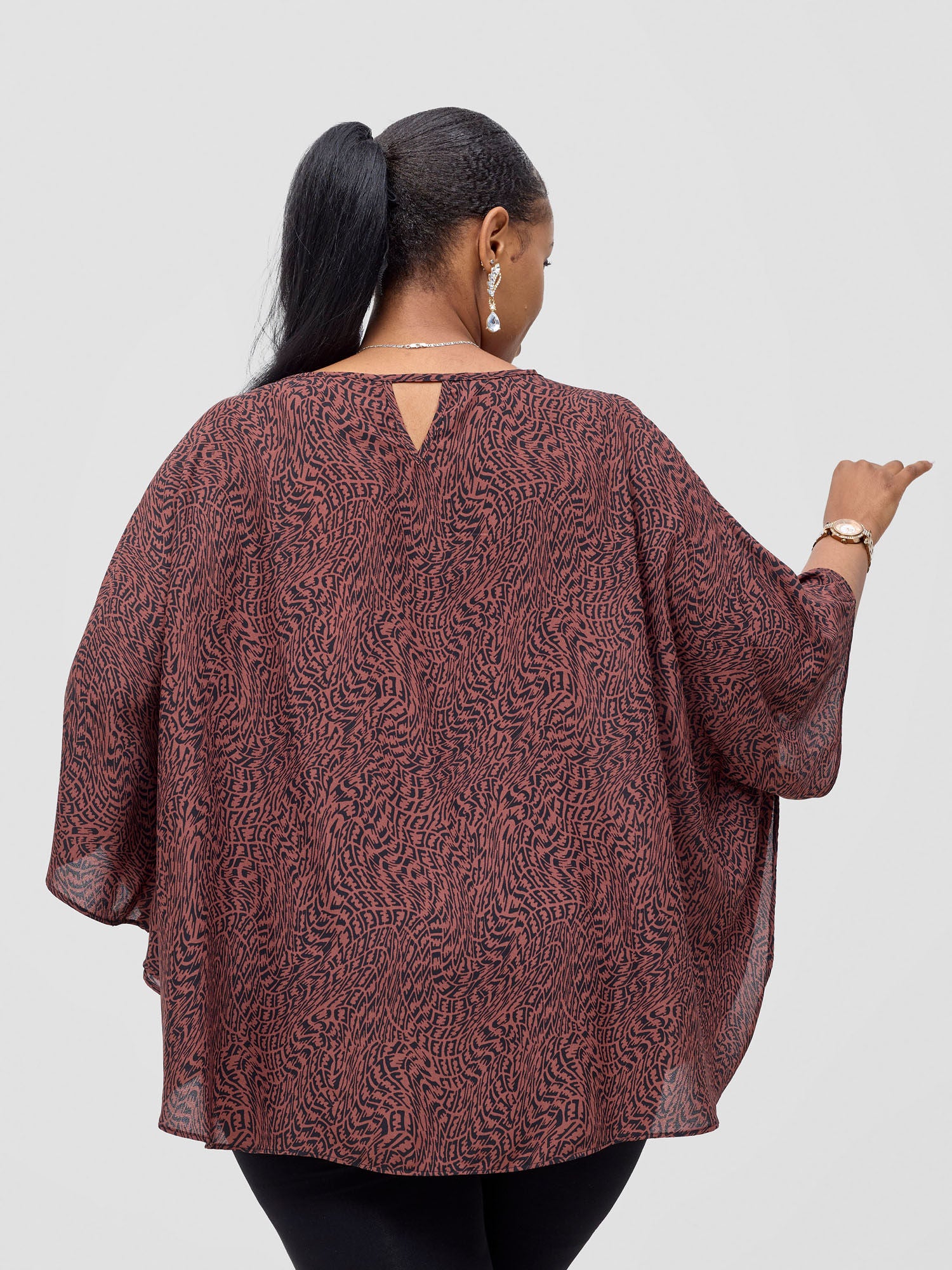 Vivo Sakari Circular Loose Top - Brown / Black Tiwa Print