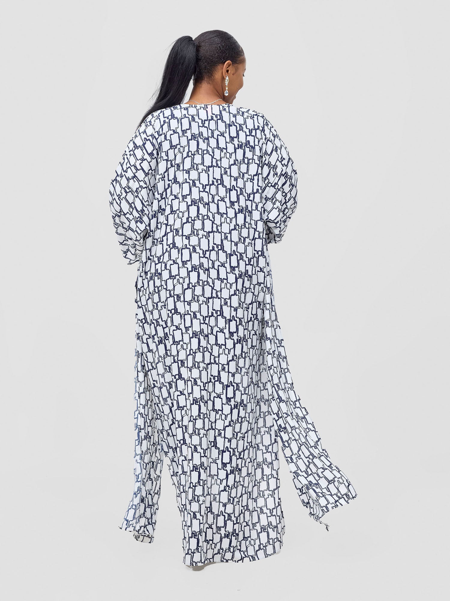 Vivo Basic Nandi A-Line Kimono - White / Navy Kito Print