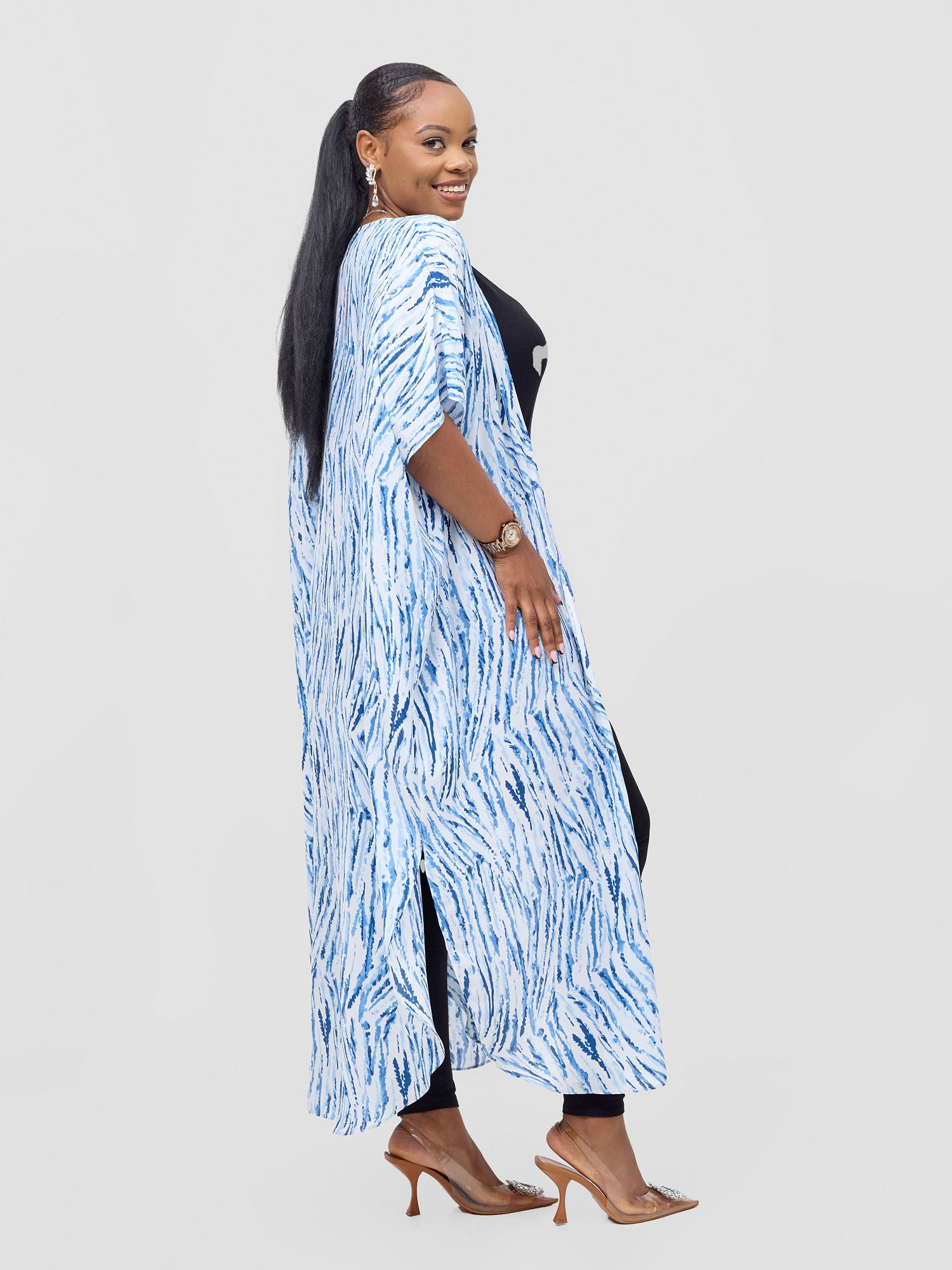 Vivo Chiffon Wide Kimono - Blue / White Print