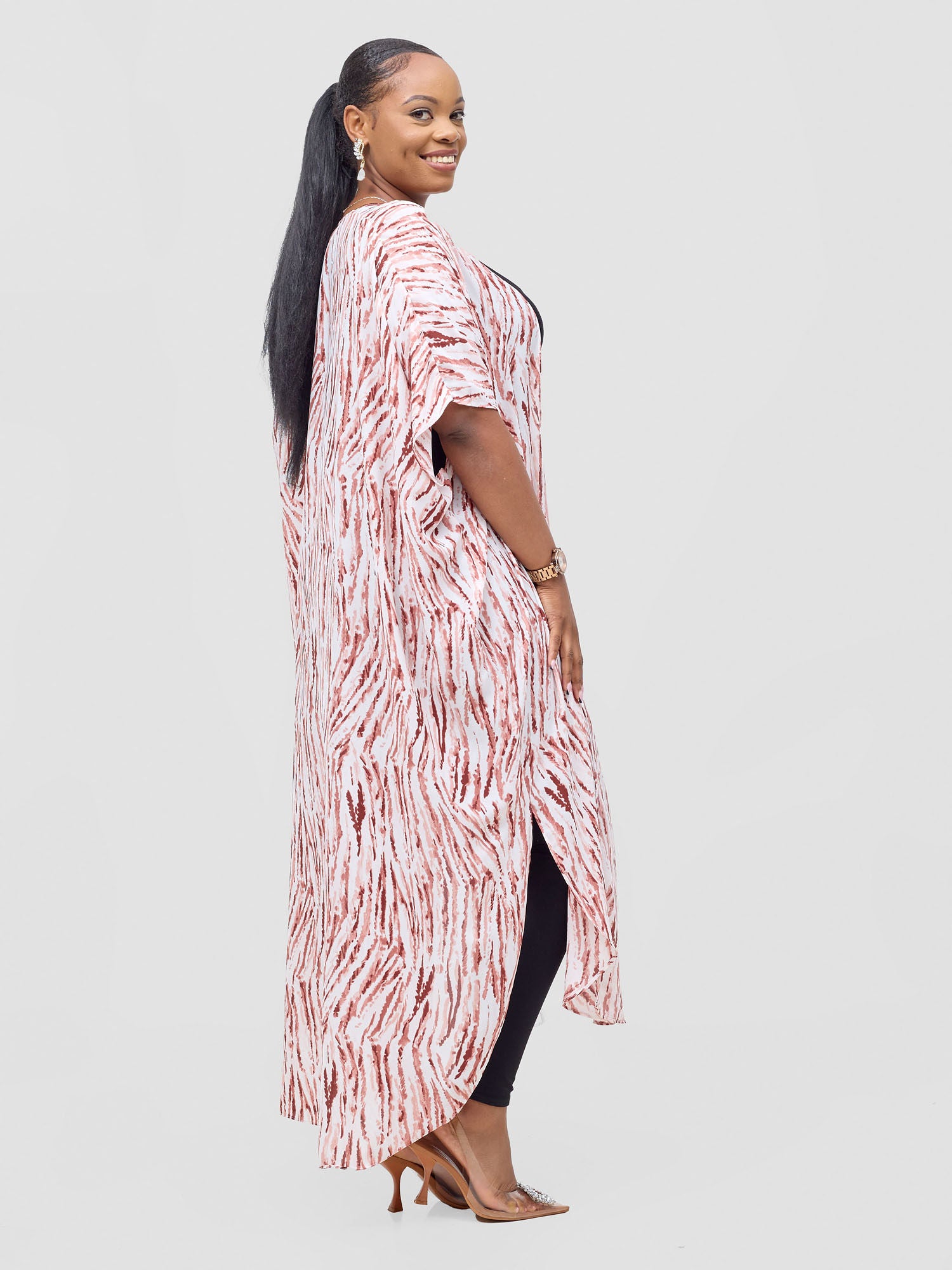 Vivo Chiffon Wide Kimono - Peach / White Print