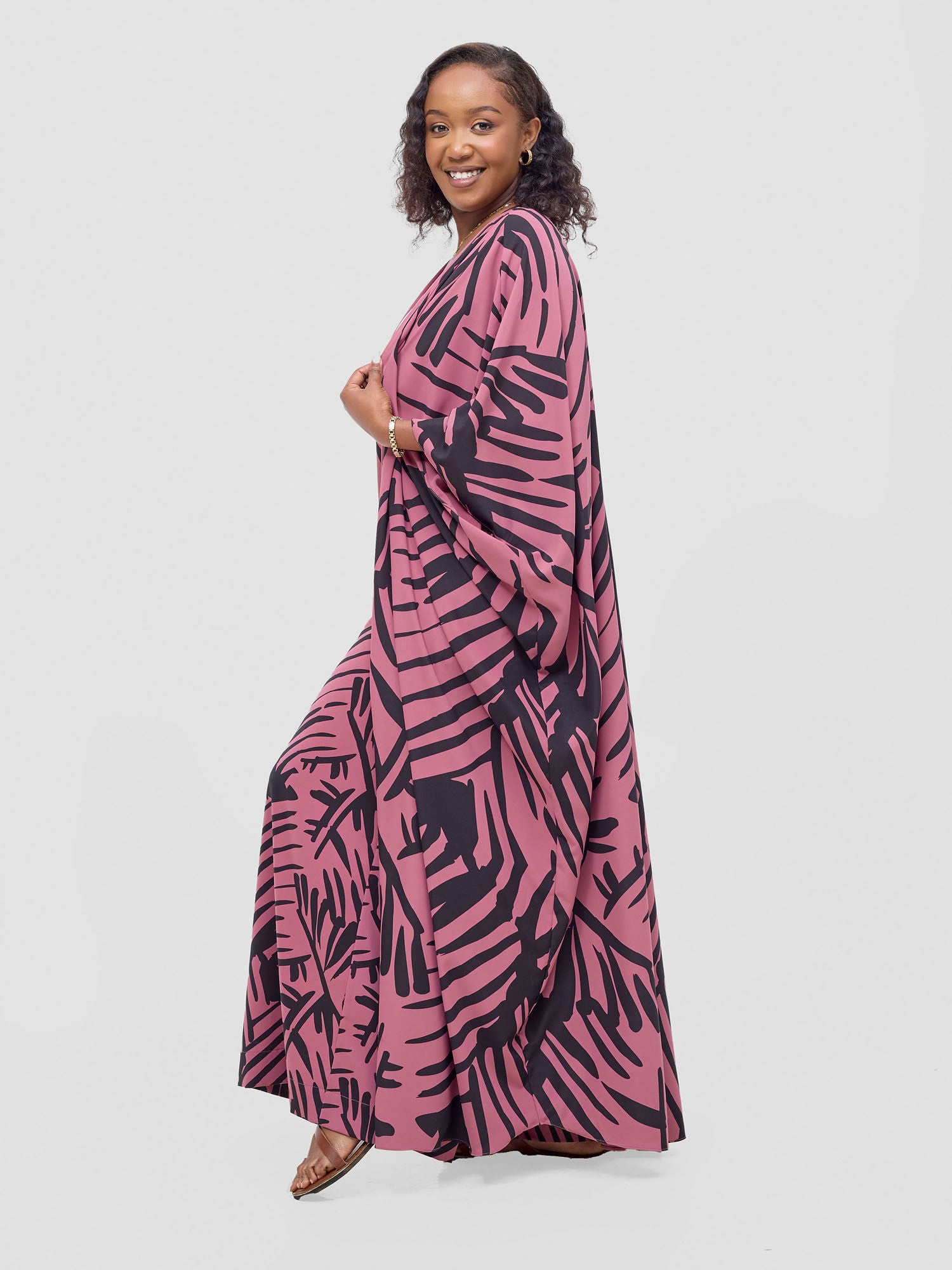 Vivo Ayla Maxi Kimono - Dusty Pink / Black Lala Print