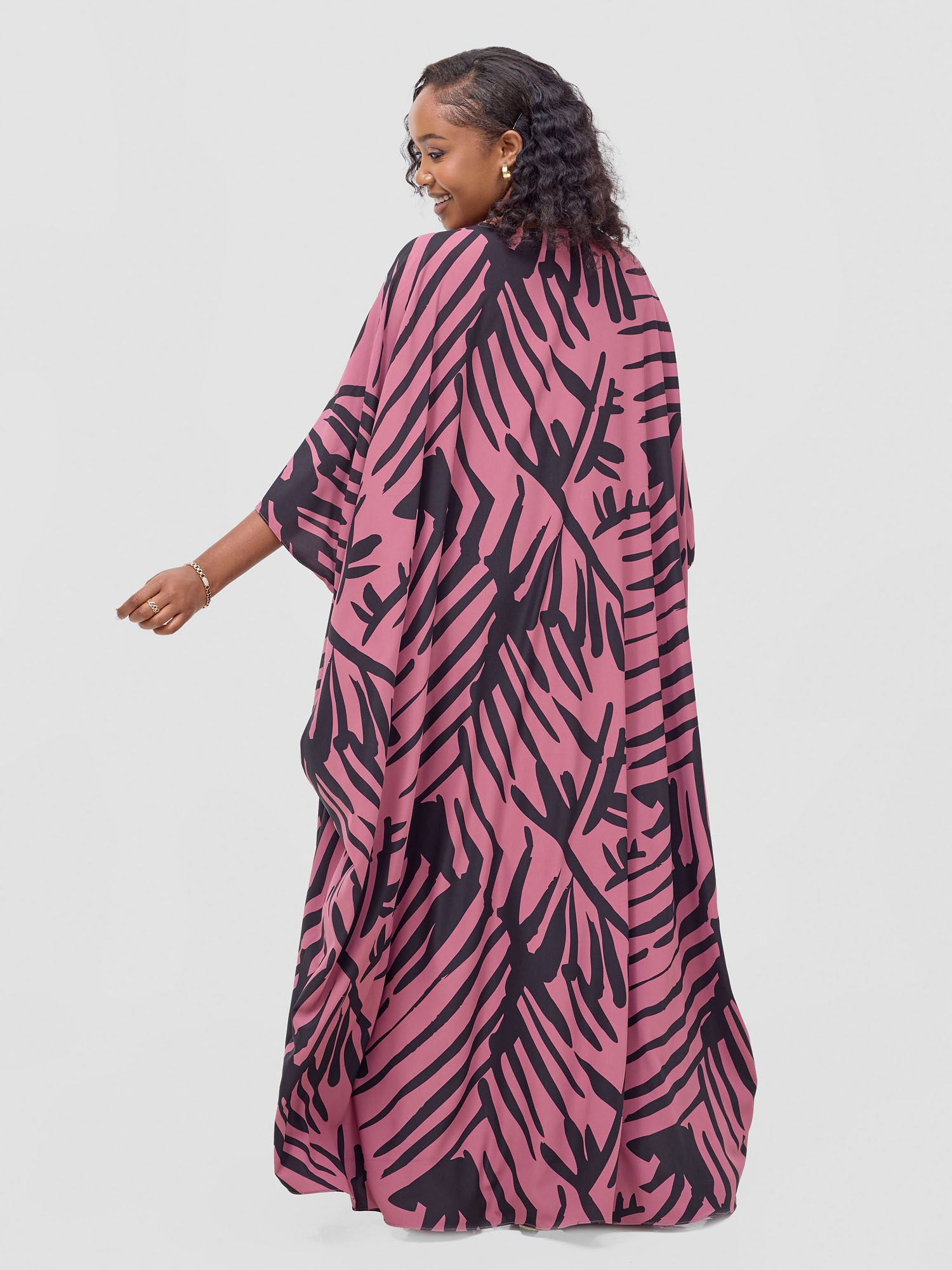 Vivo Ayla Maxi Kimono - Dusty Pink / Black Lala Print