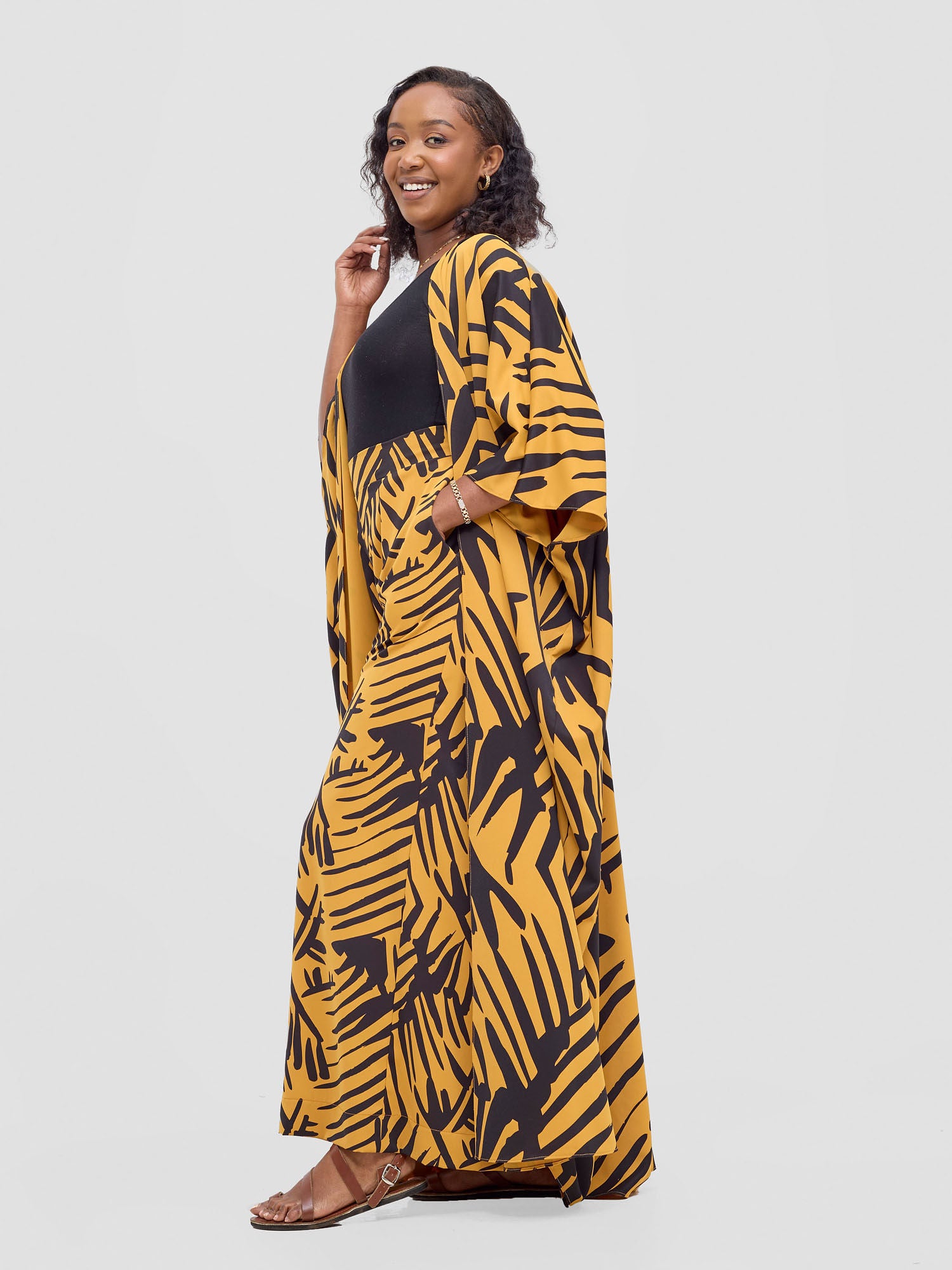 Vivo Ayla Maxi Kimono - Mustard / Black Lala Print