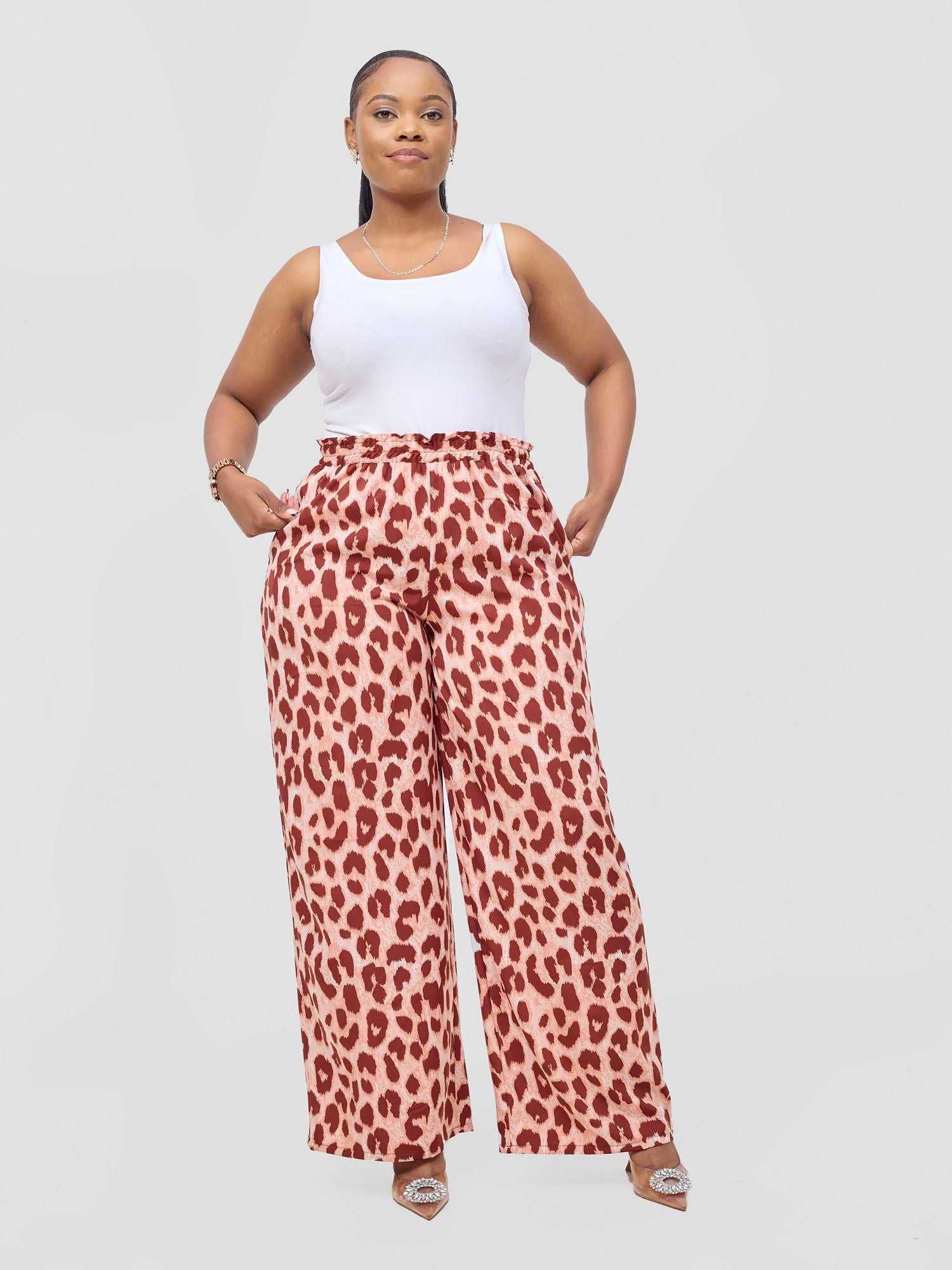 Vivo Sanali Wide Leg Pants - Rust Animal Print