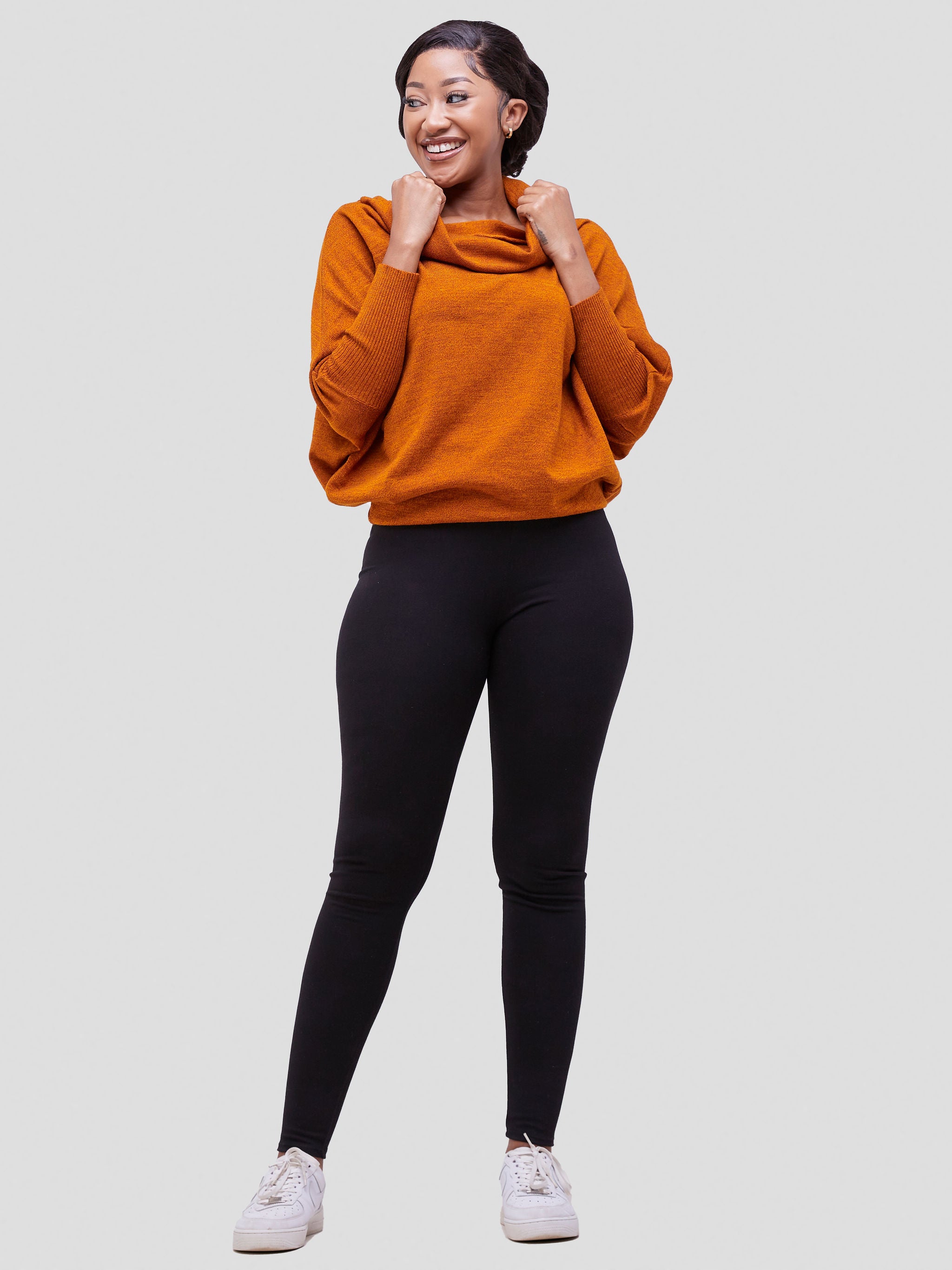 Vivo Basic Short Dolman Sweater - Mustard / Rust